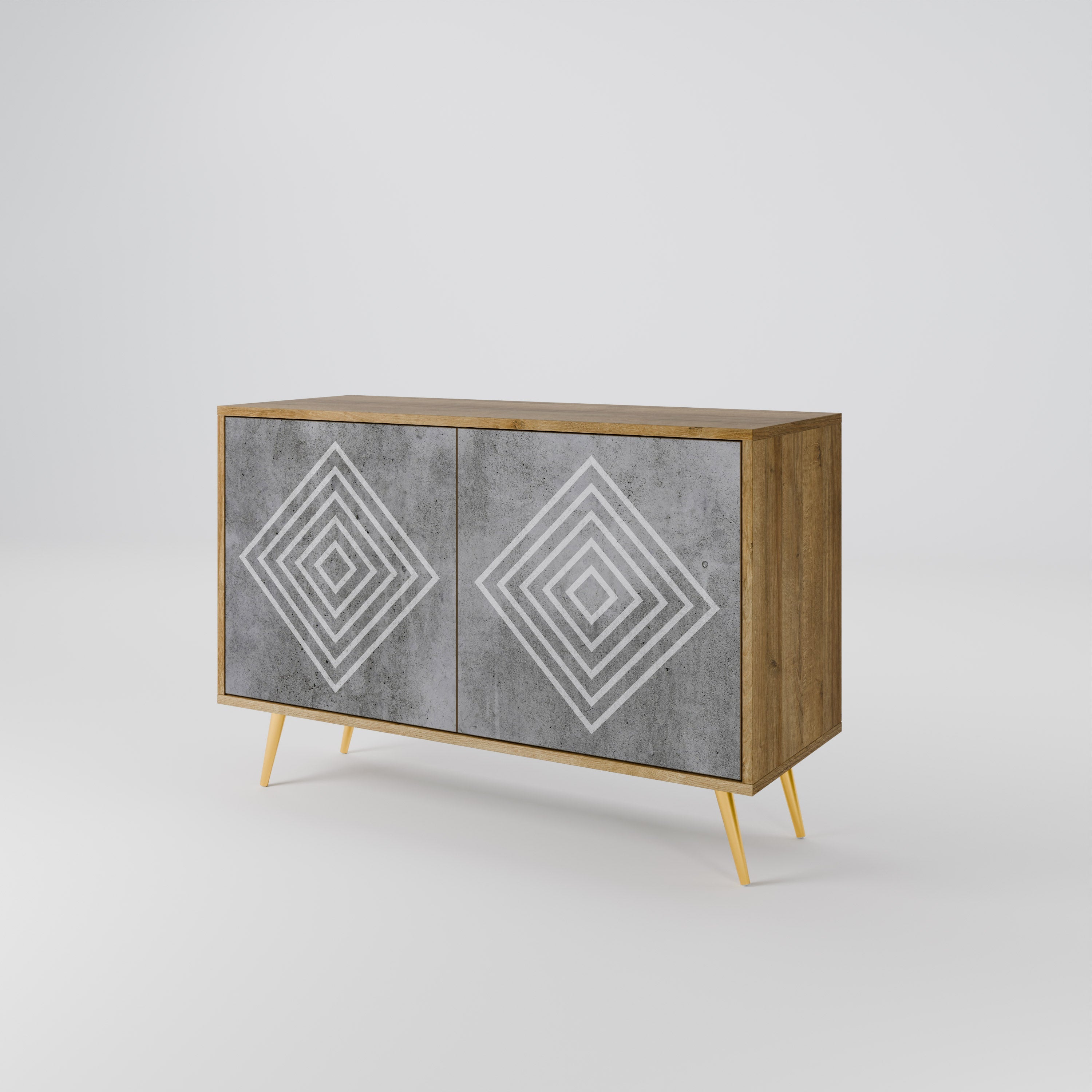 POLYGONAL ARTISTRY Sideboard mit 2 Türen in Eichenoptik
