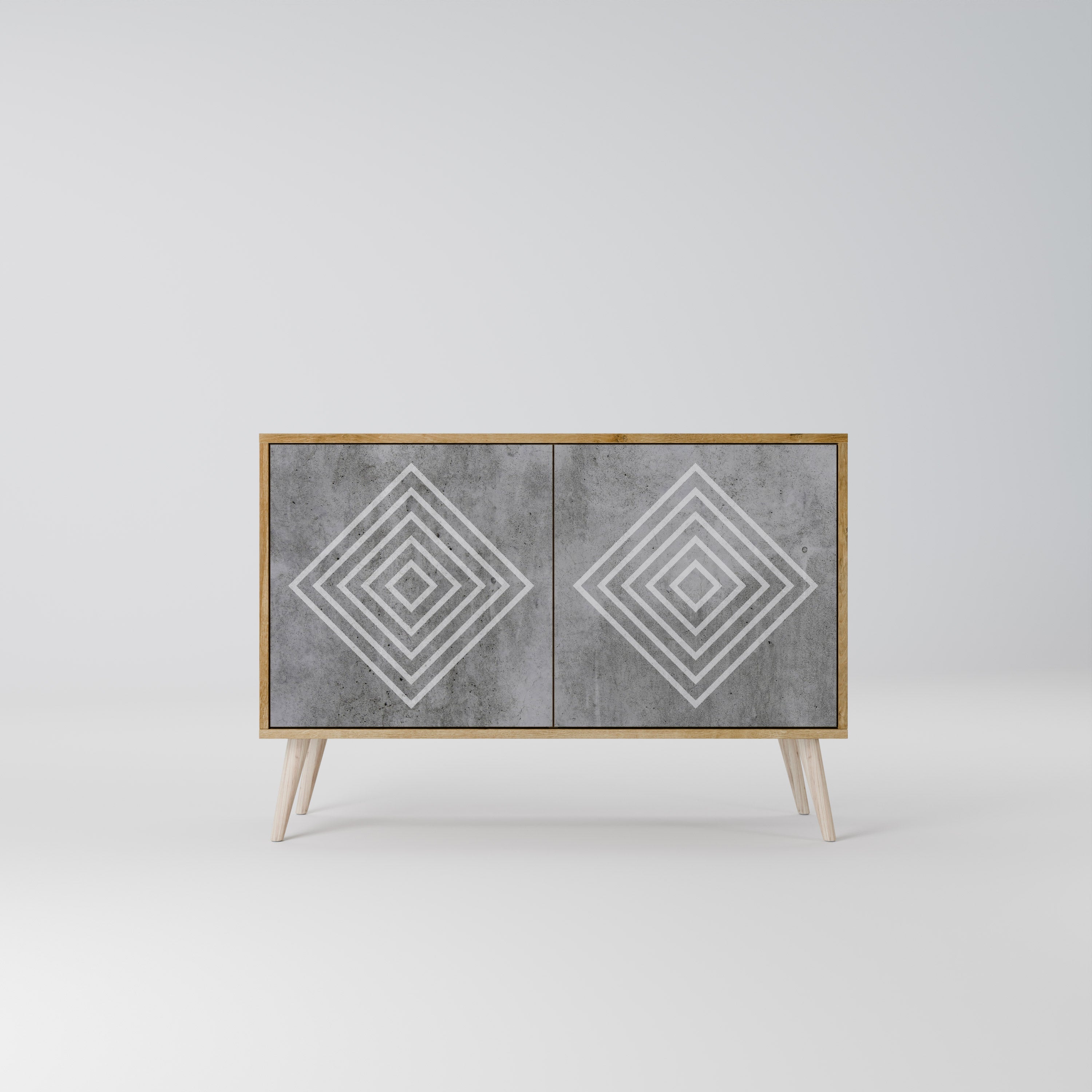 POLYGONAL ARTISTRY Sideboard mit 2 Türen in Eichenoptik