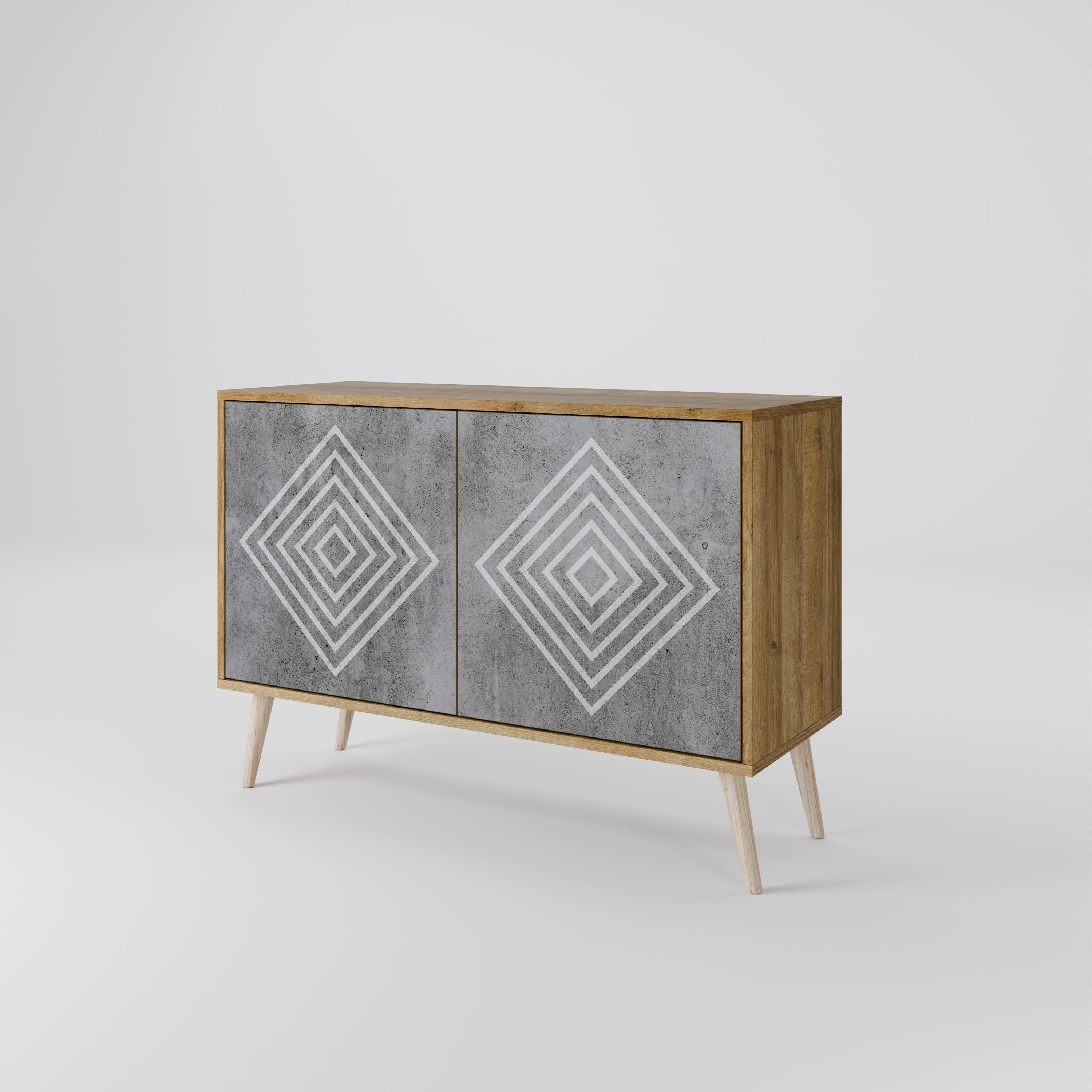 POLYGONAL ARTISTRY Sideboard mit 2 Türen in Eichenoptik