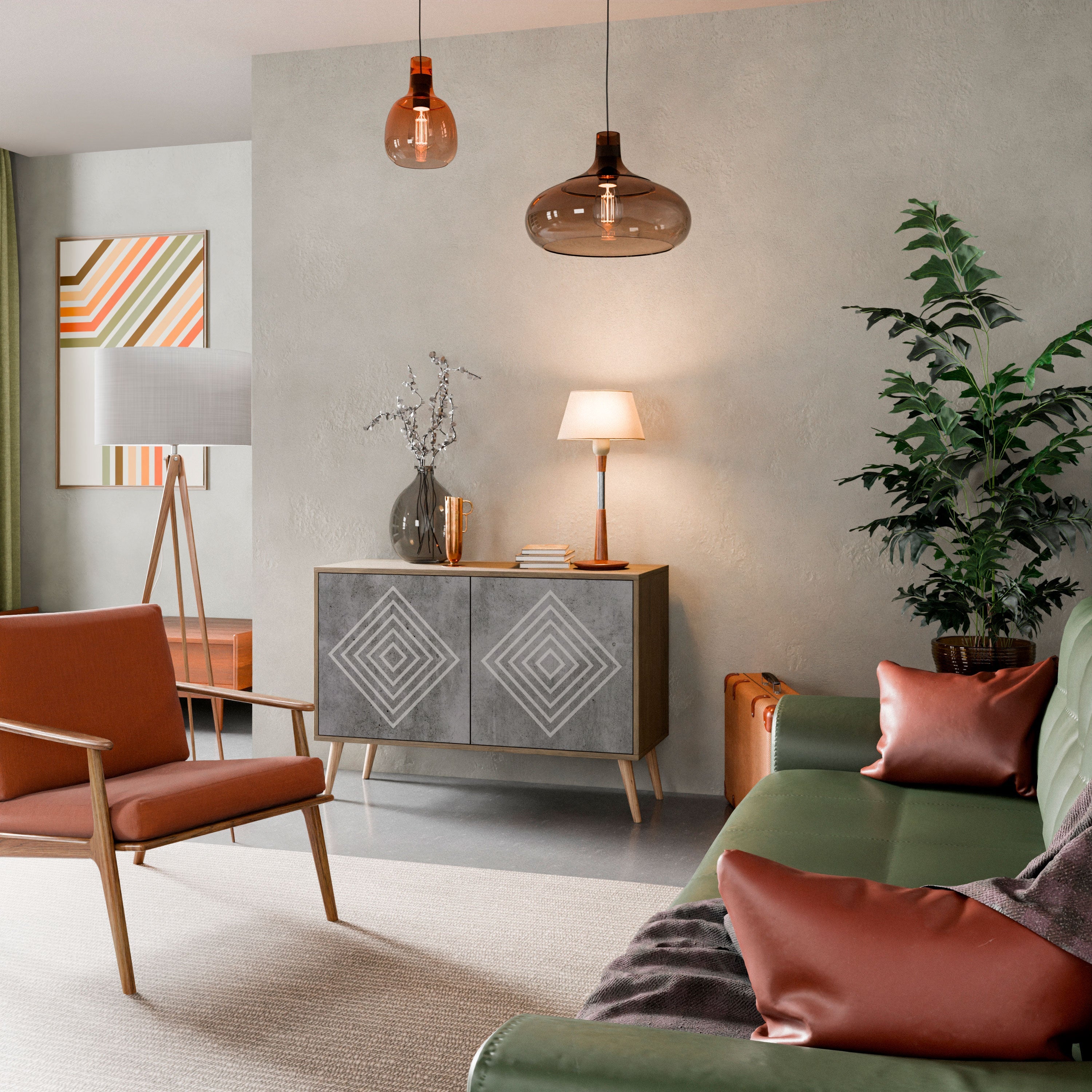 POLYGONAL ARTISTRY Sideboard mit 2 Türen in Eichenoptik