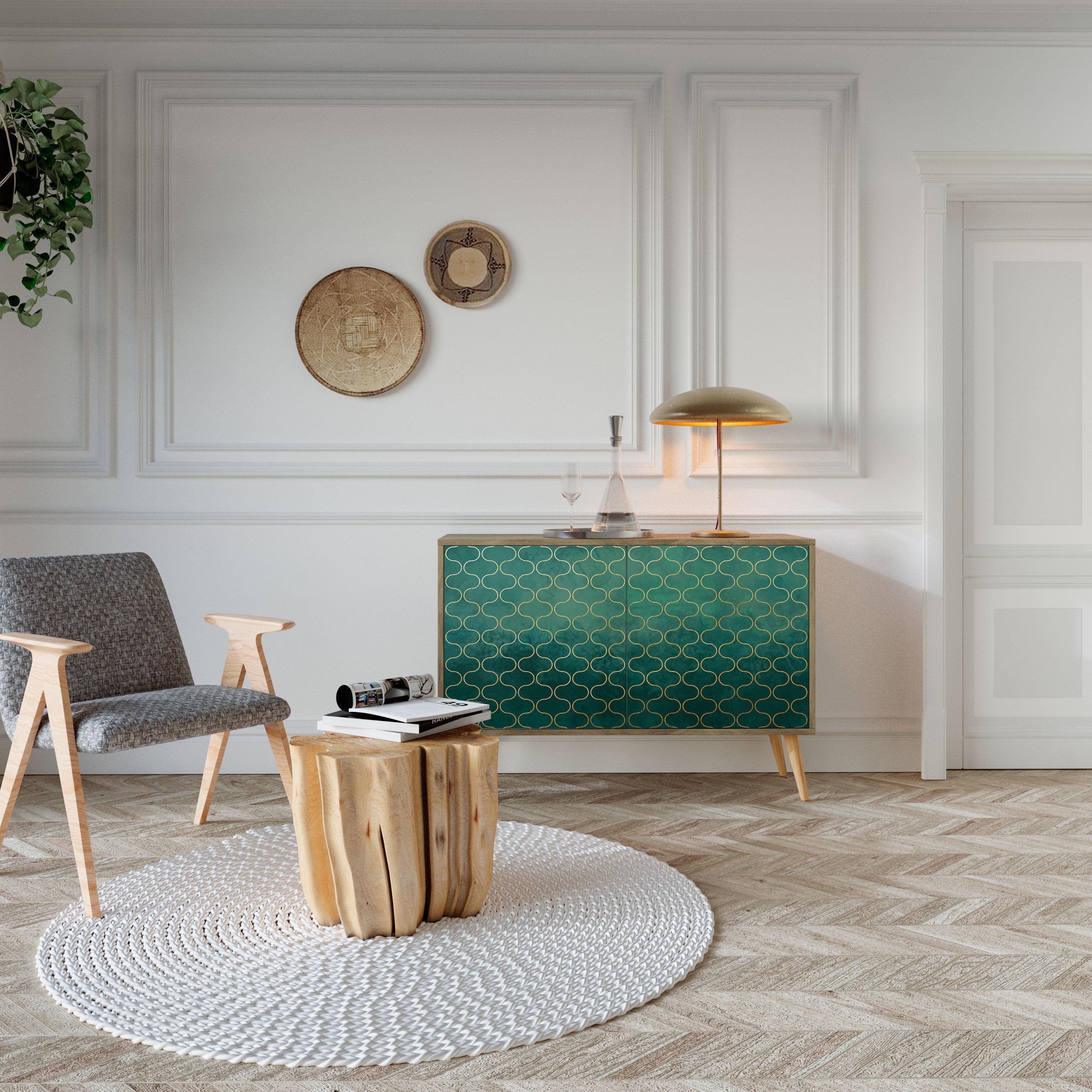 TESSELATED GREENERY Sideboard mit 2 Türen in Eichenoptik