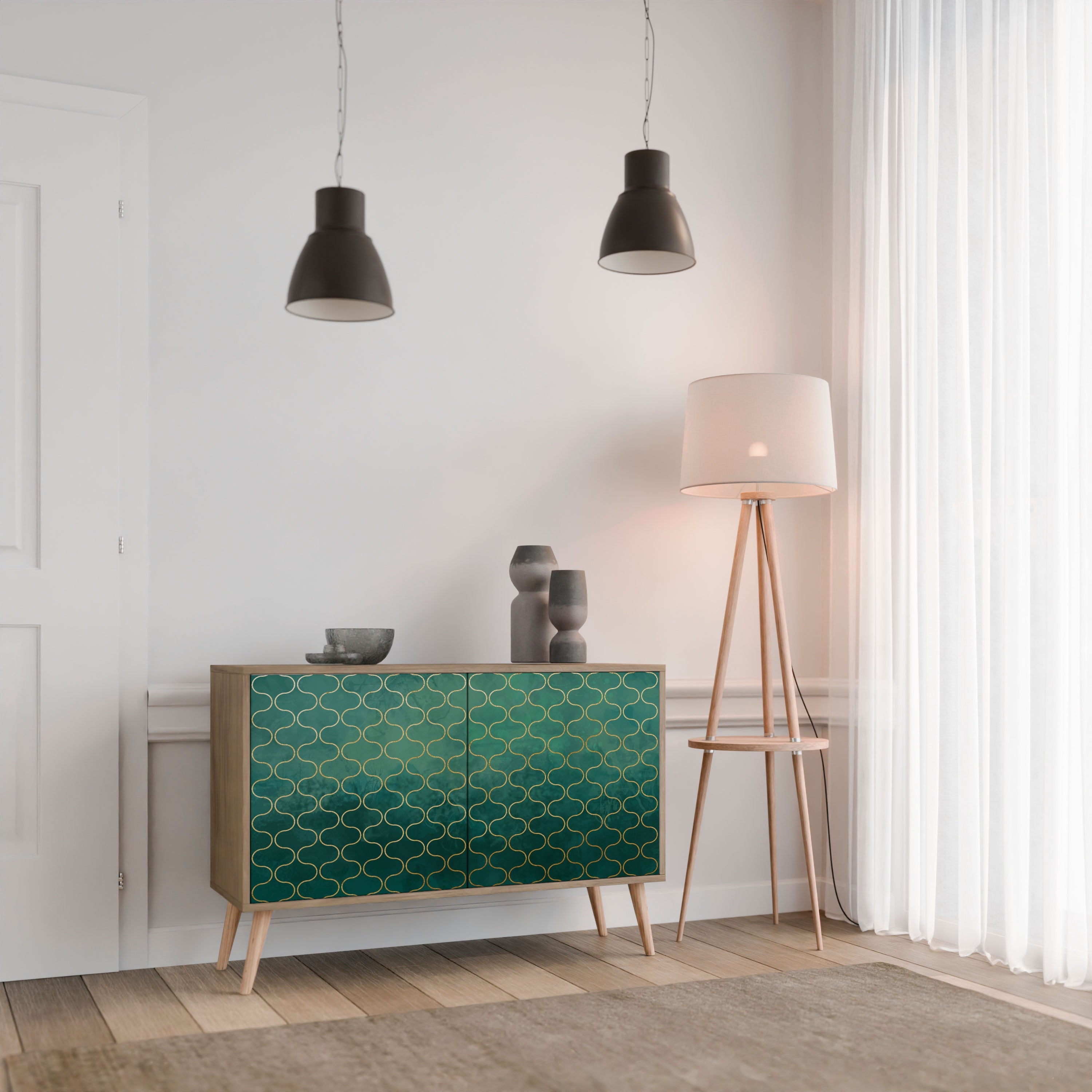 TESSELATED GREENERY Sideboard mit 2 Türen in Eichenoptik
