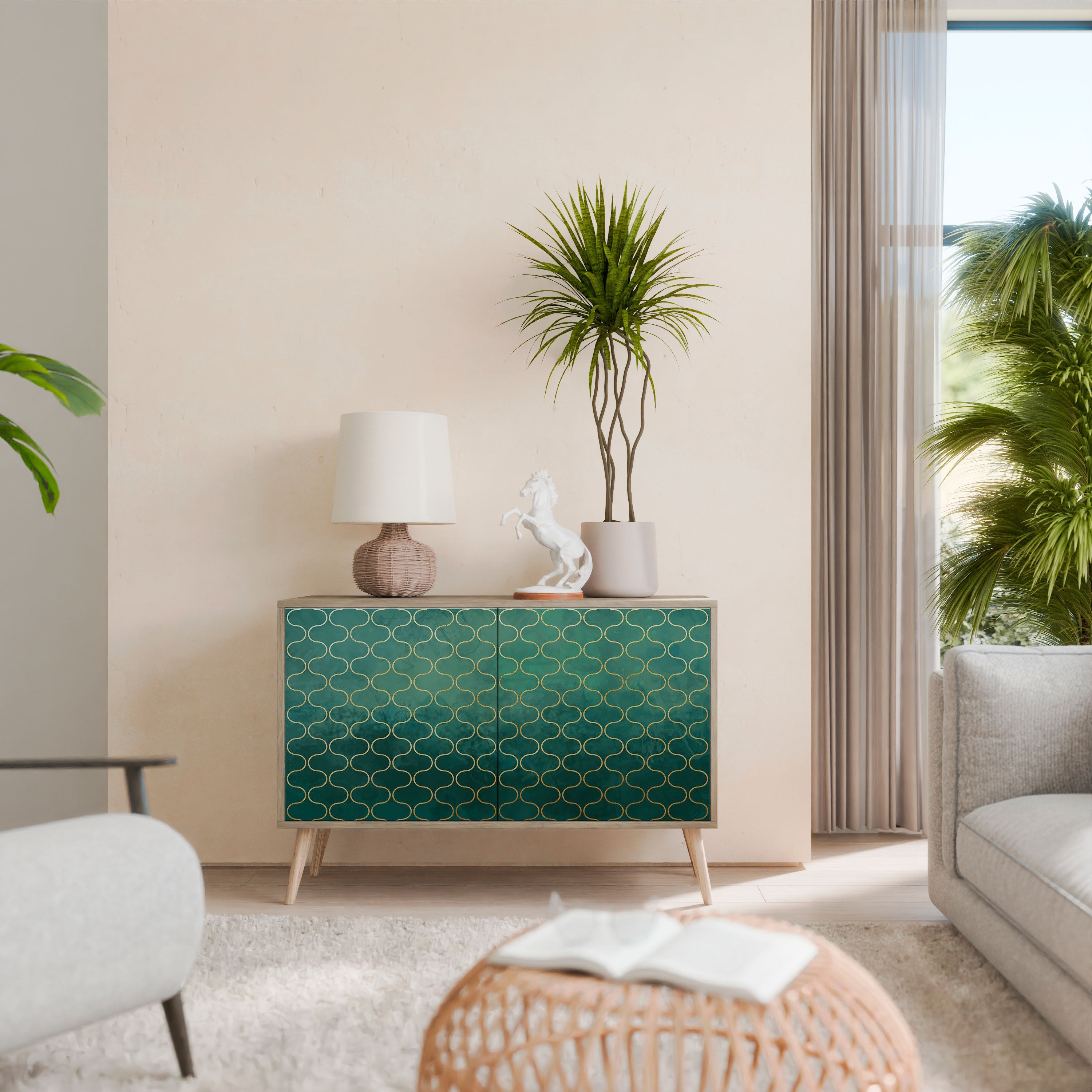 TESSELATED GREENERY Sideboard mit 2 Türen in Eichenoptik