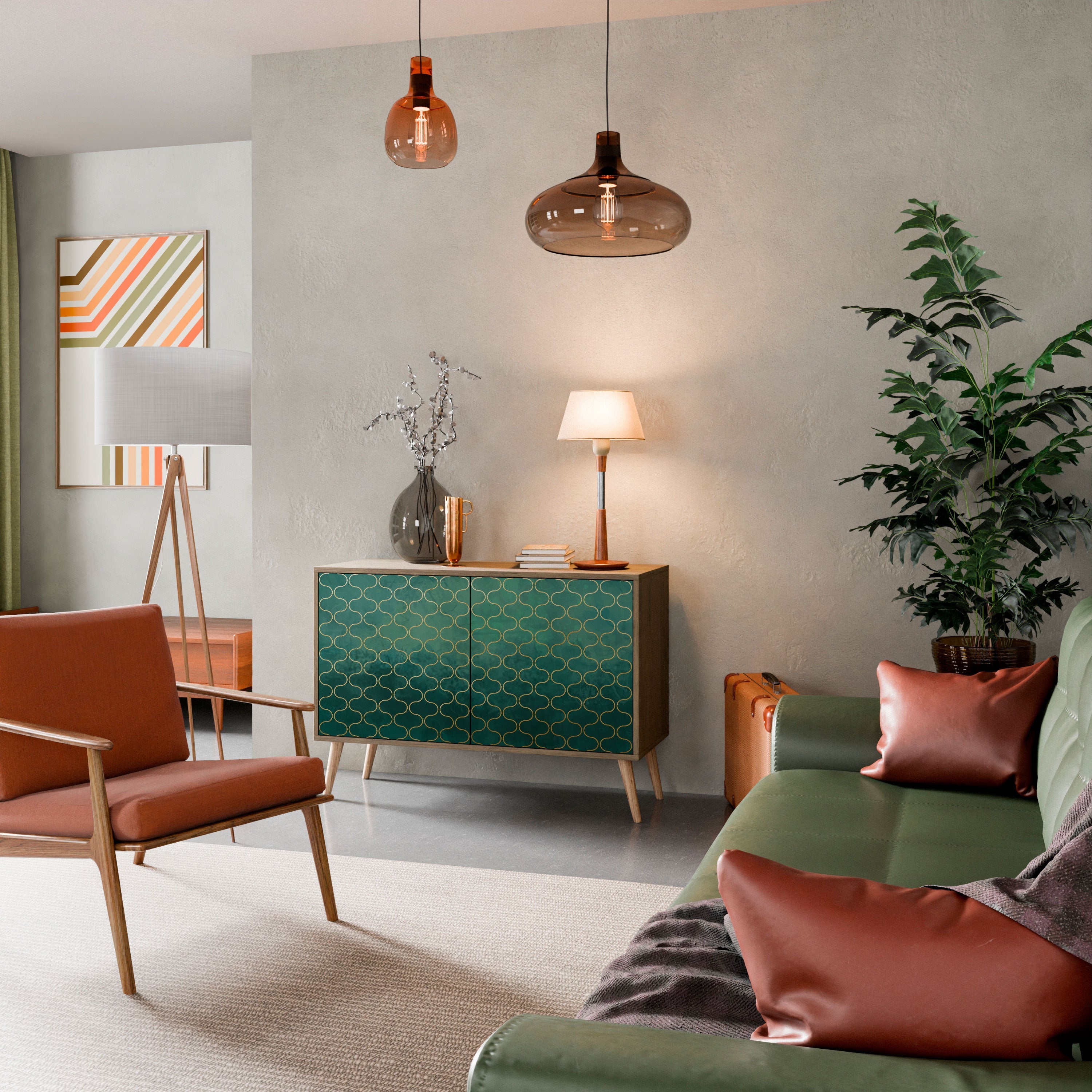 TESSELATED GREENERY Sideboard mit 2 Türen in Eichenoptik