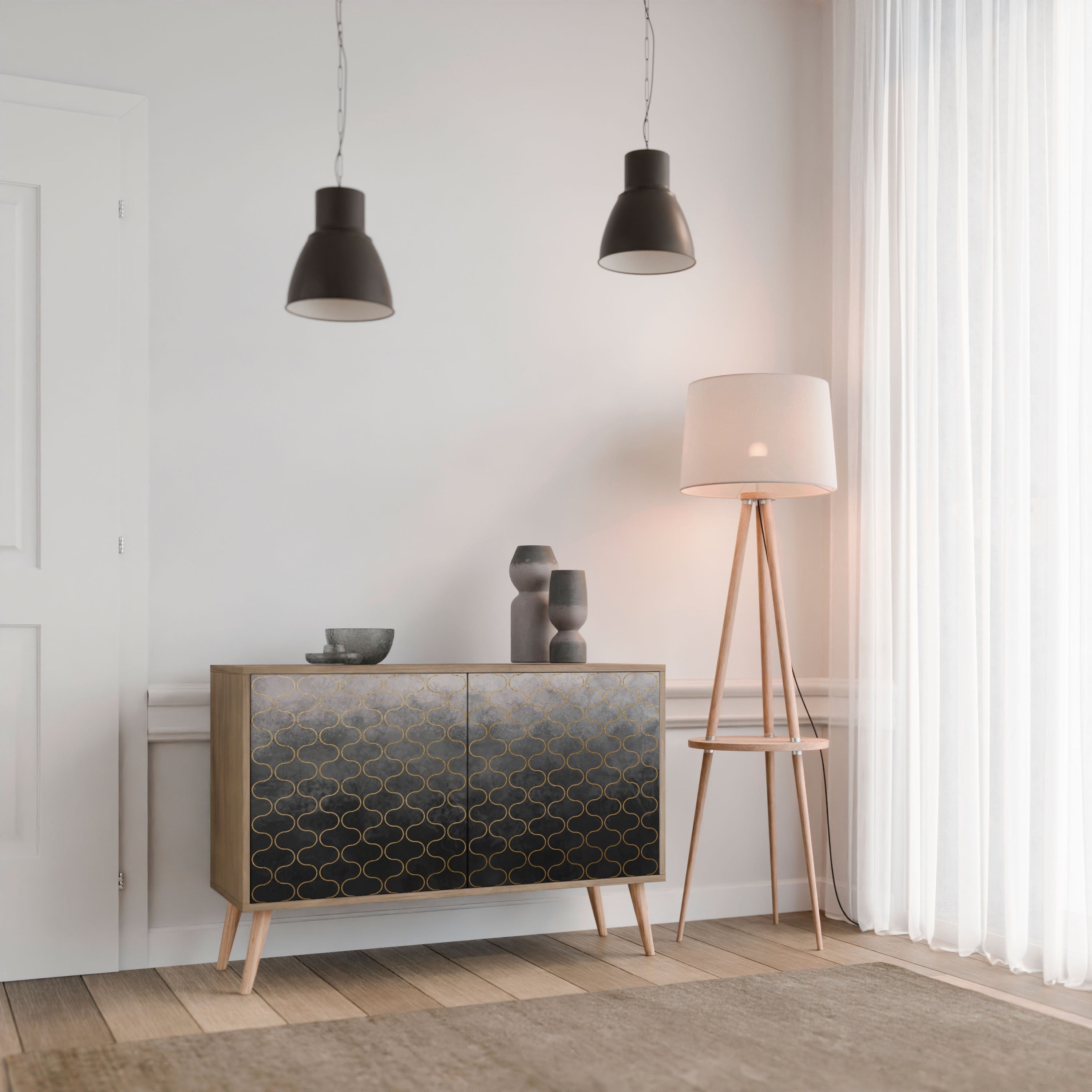 TESSELATED GRAYISH Sideboard mit 2 Türen in Eichenoptik