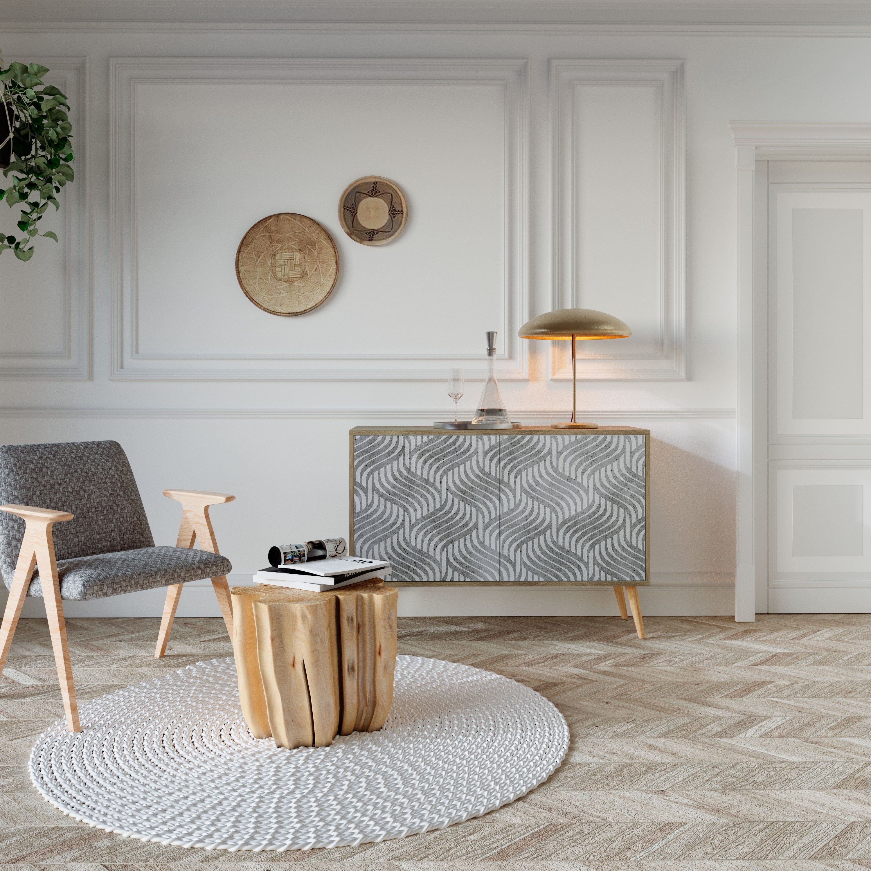 CONCRETE MOVEMENT Sideboard mit 2 Türen in Eichenoptik