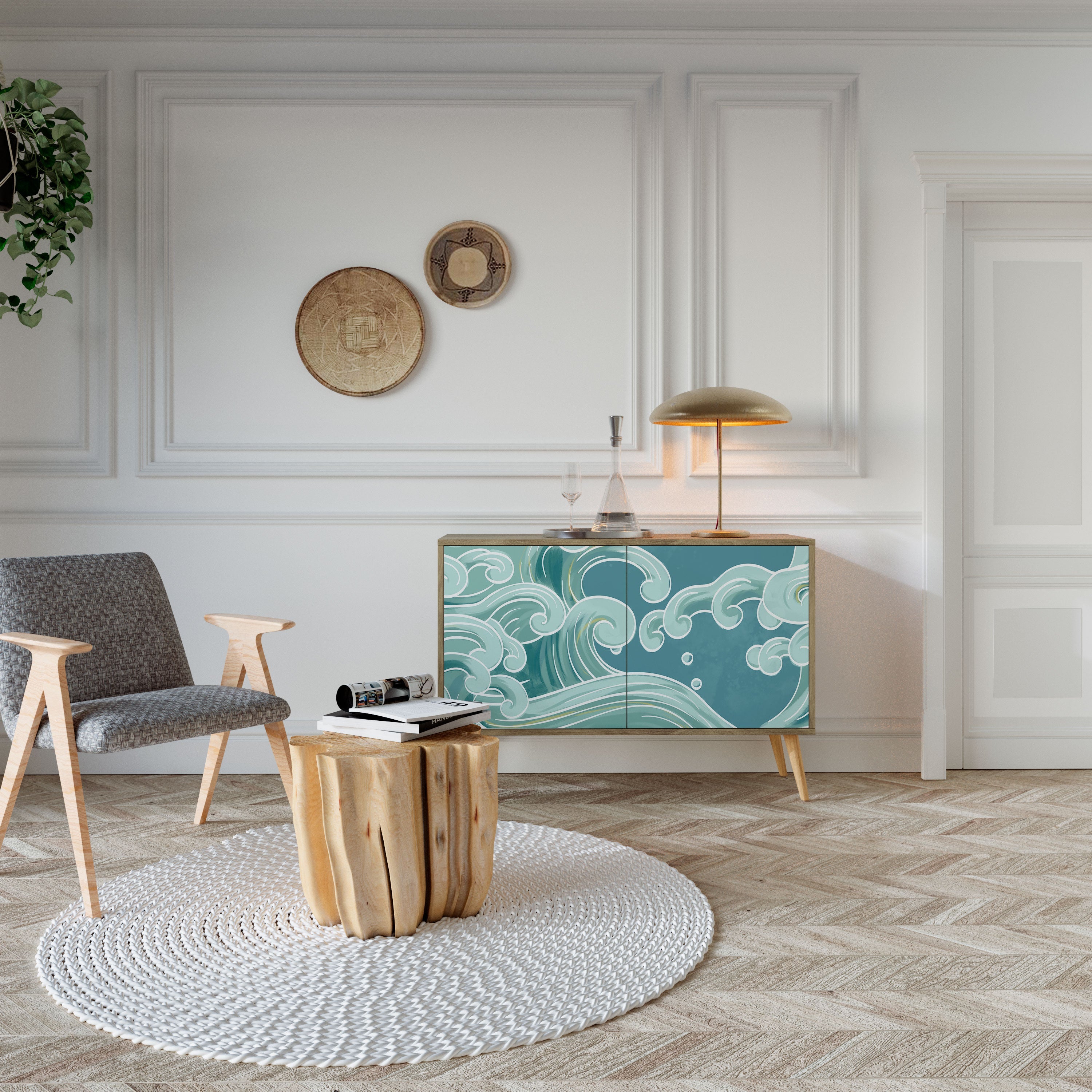 ASIAN SWAY Sideboard mit 2 Türen in Eichenoptik