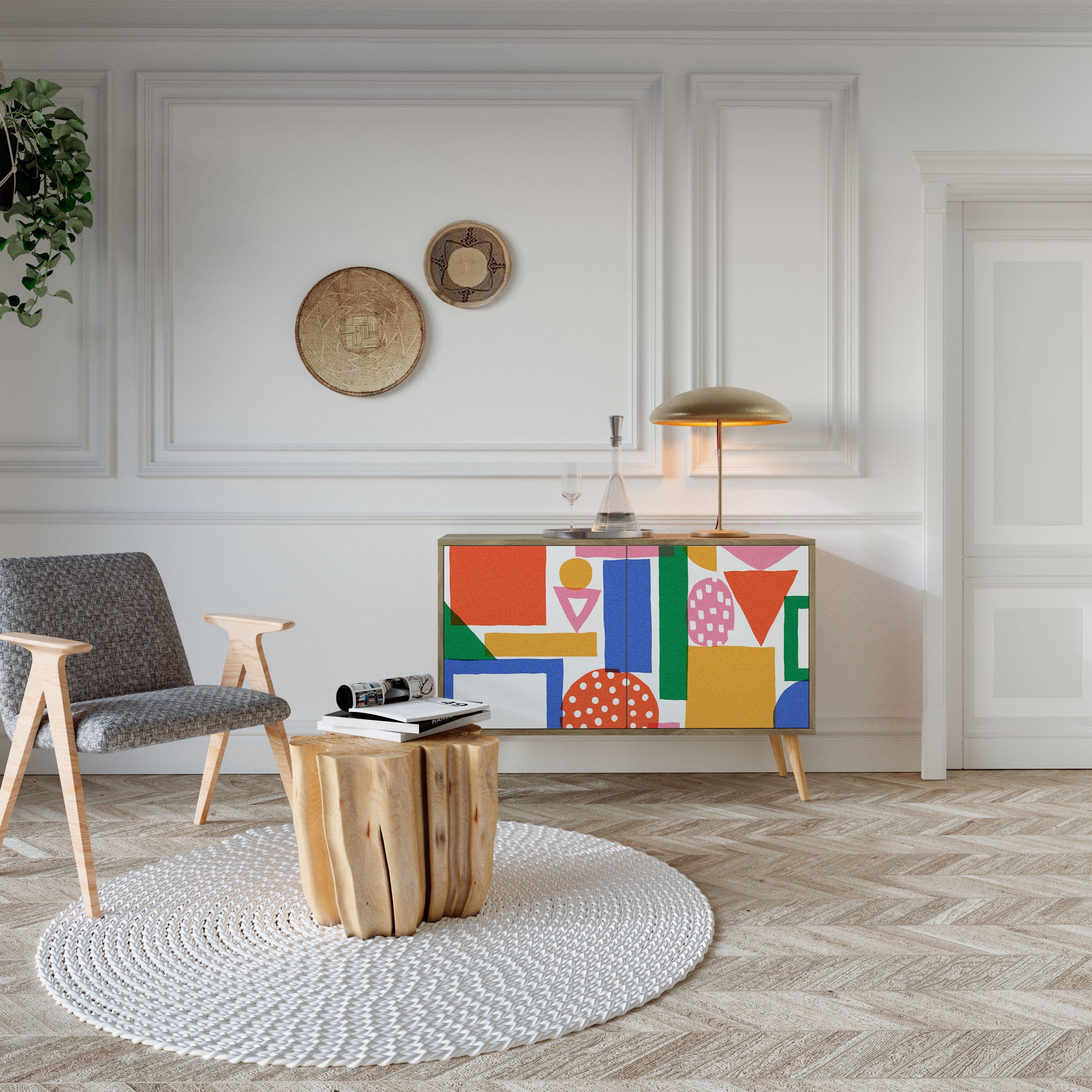GEOMETRIC GLIMMER Sideboard mit 2 Türen in Eichenoptik