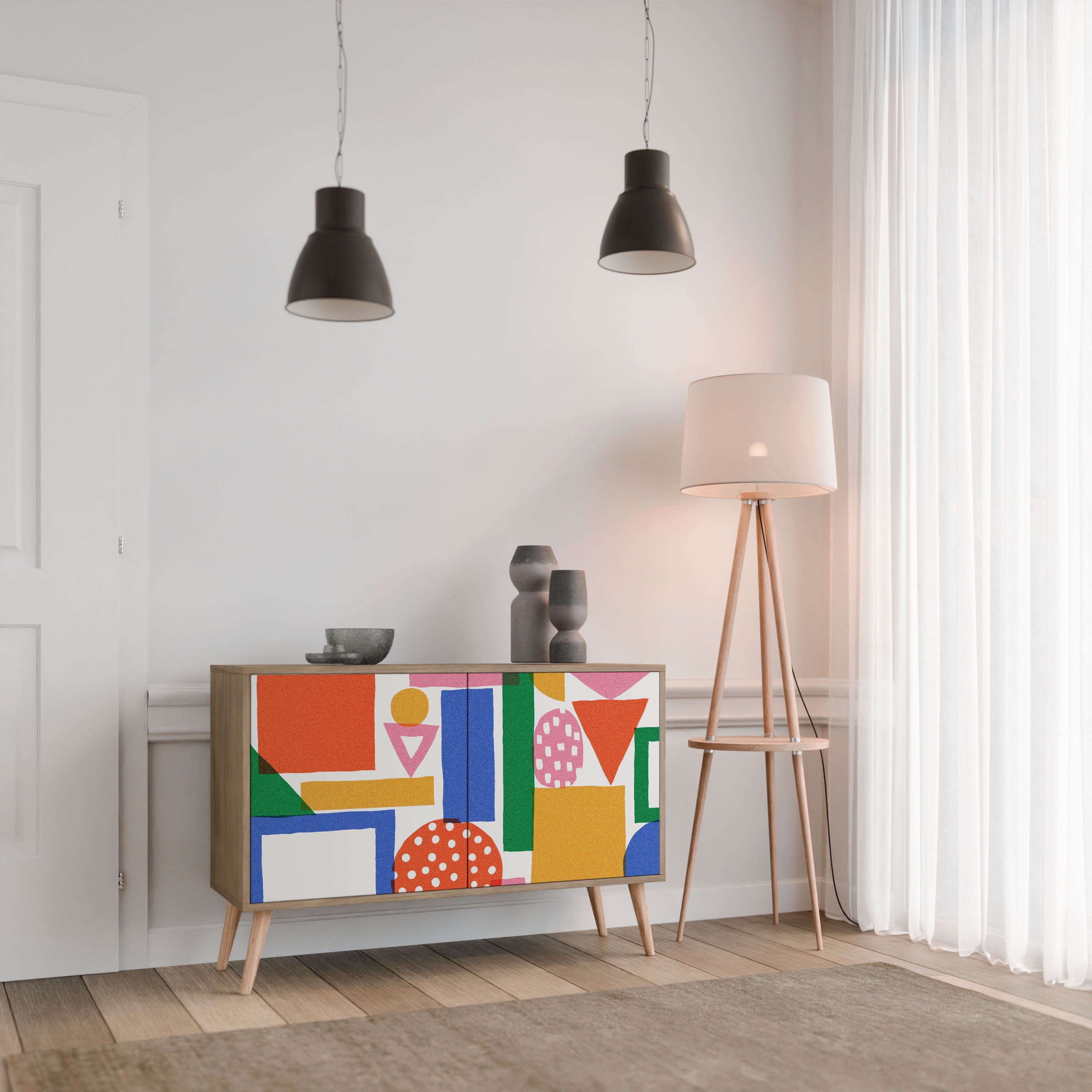 GEOMETRIC GLIMMER Sideboard mit 2 Türen in Eichenoptik