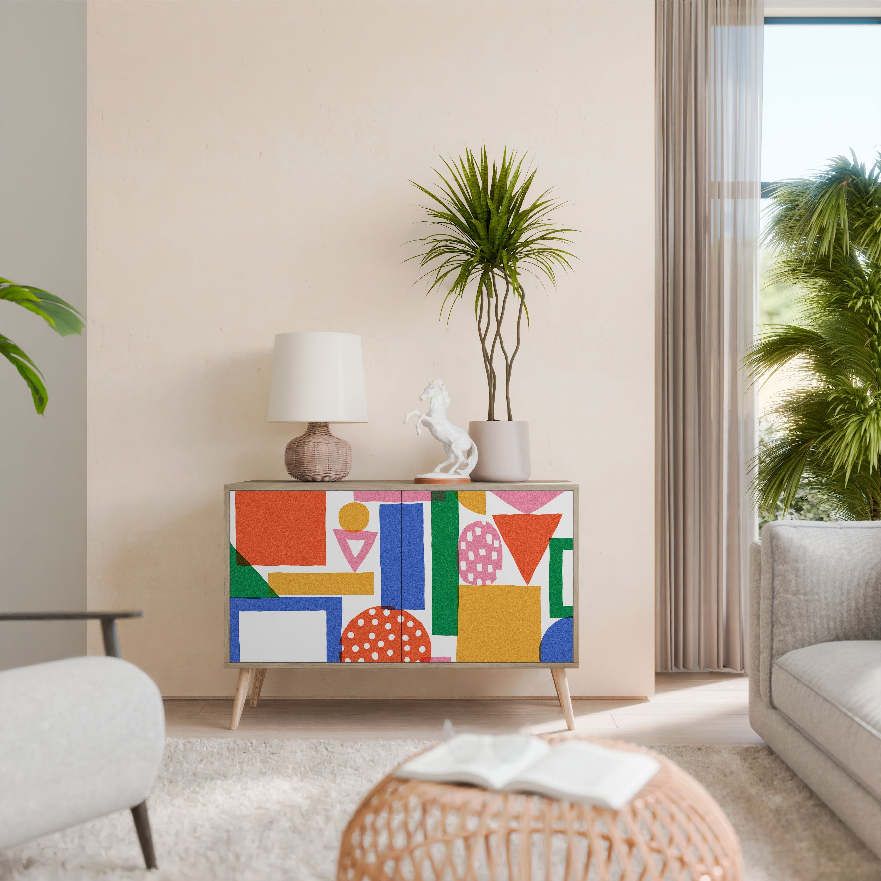 GEOMETRIC GLIMMER Sideboard mit 2 Türen in Eichenoptik