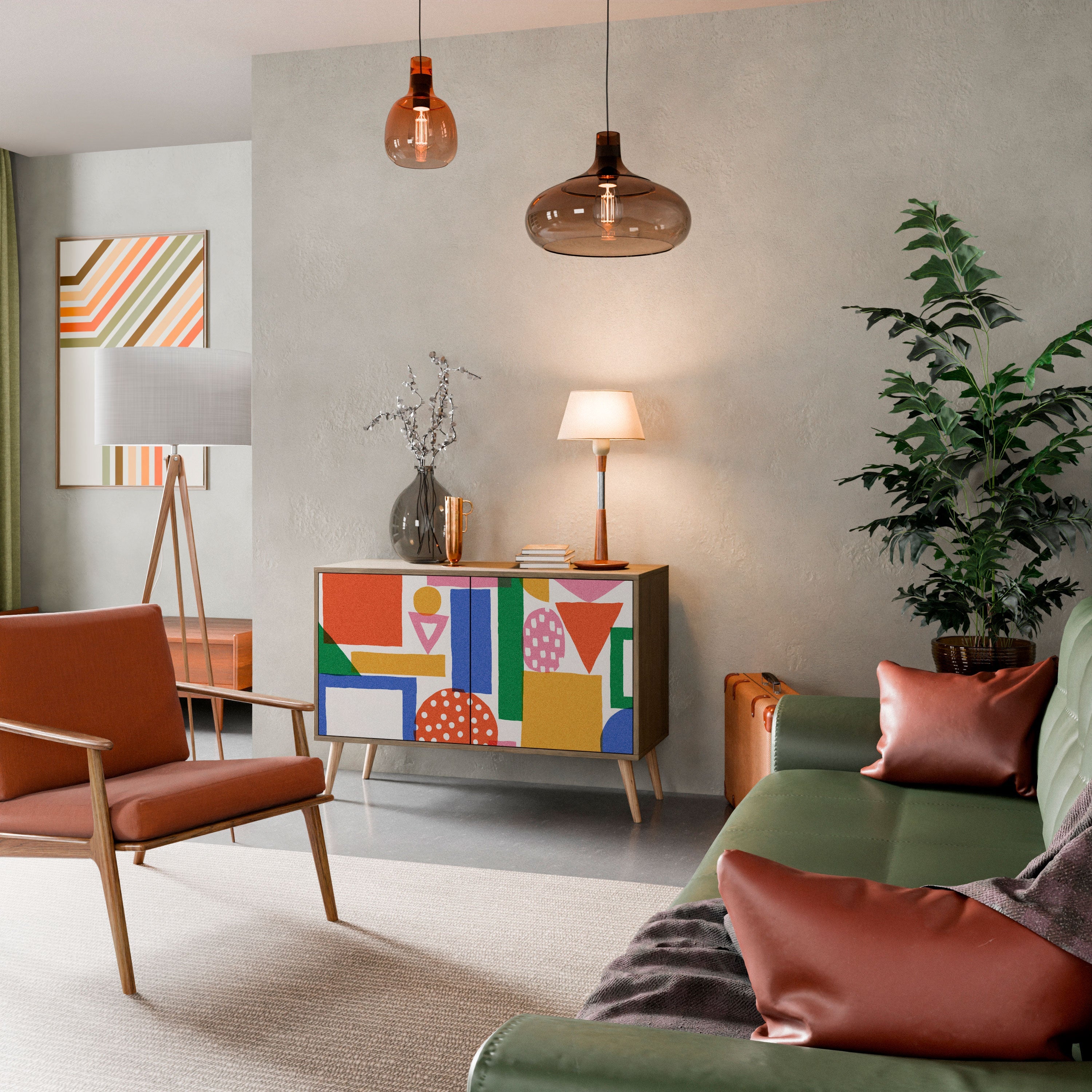 GEOMETRIC GLIMMER Sideboard mit 2 Türen in Eichenoptik