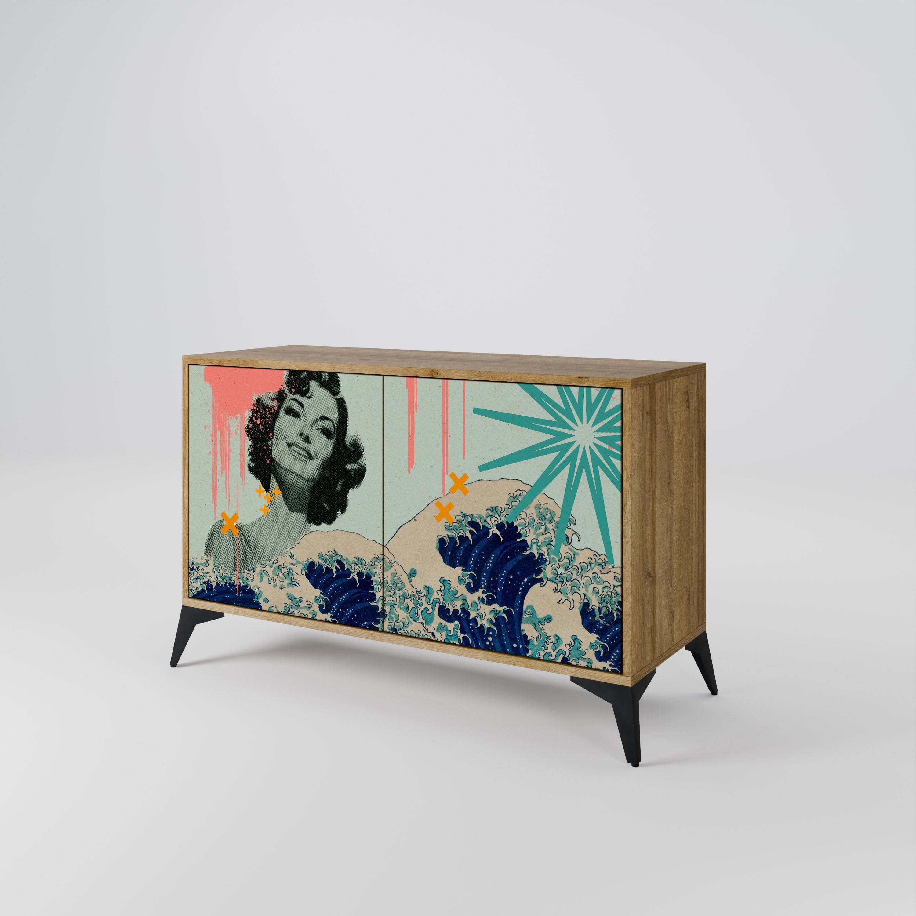 KANAGAWA BEAUTY Sideboard mit 2 Türen in Eichenoptik