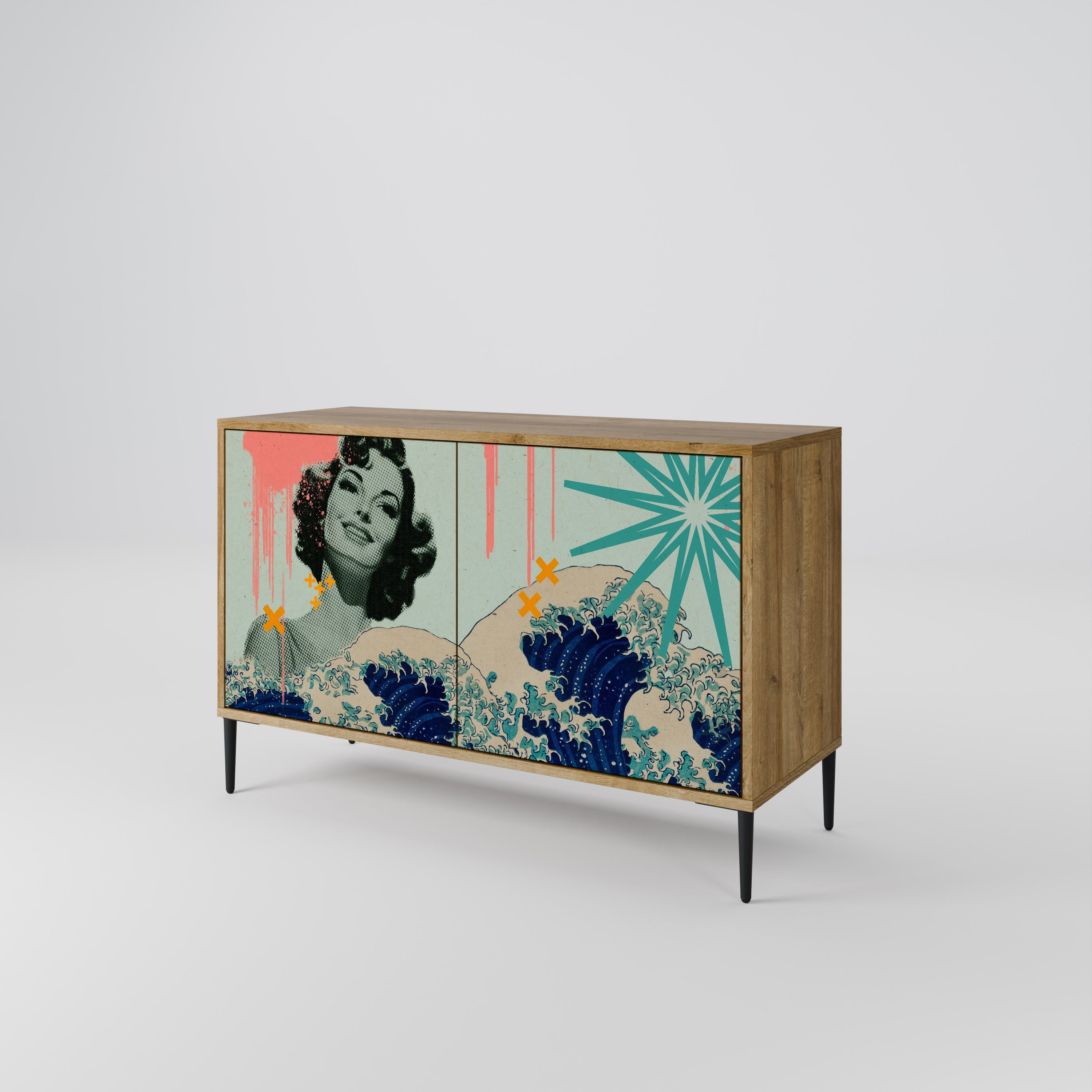 KANAGAWA BEAUTY Sideboard mit 2 Türen in Eichenoptik