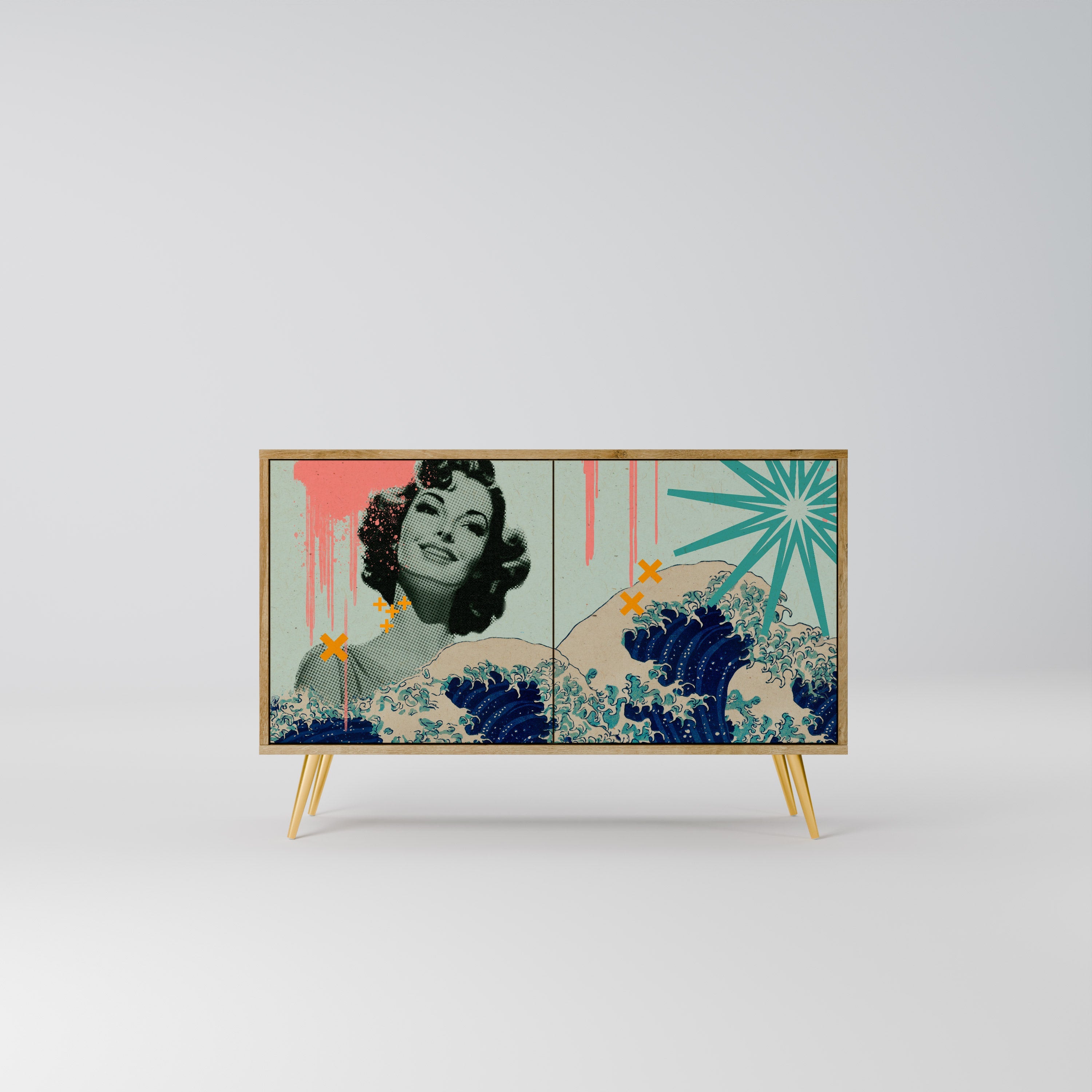 KANAGAWA BEAUTY Sideboard mit 2 Türen in Eichenoptik