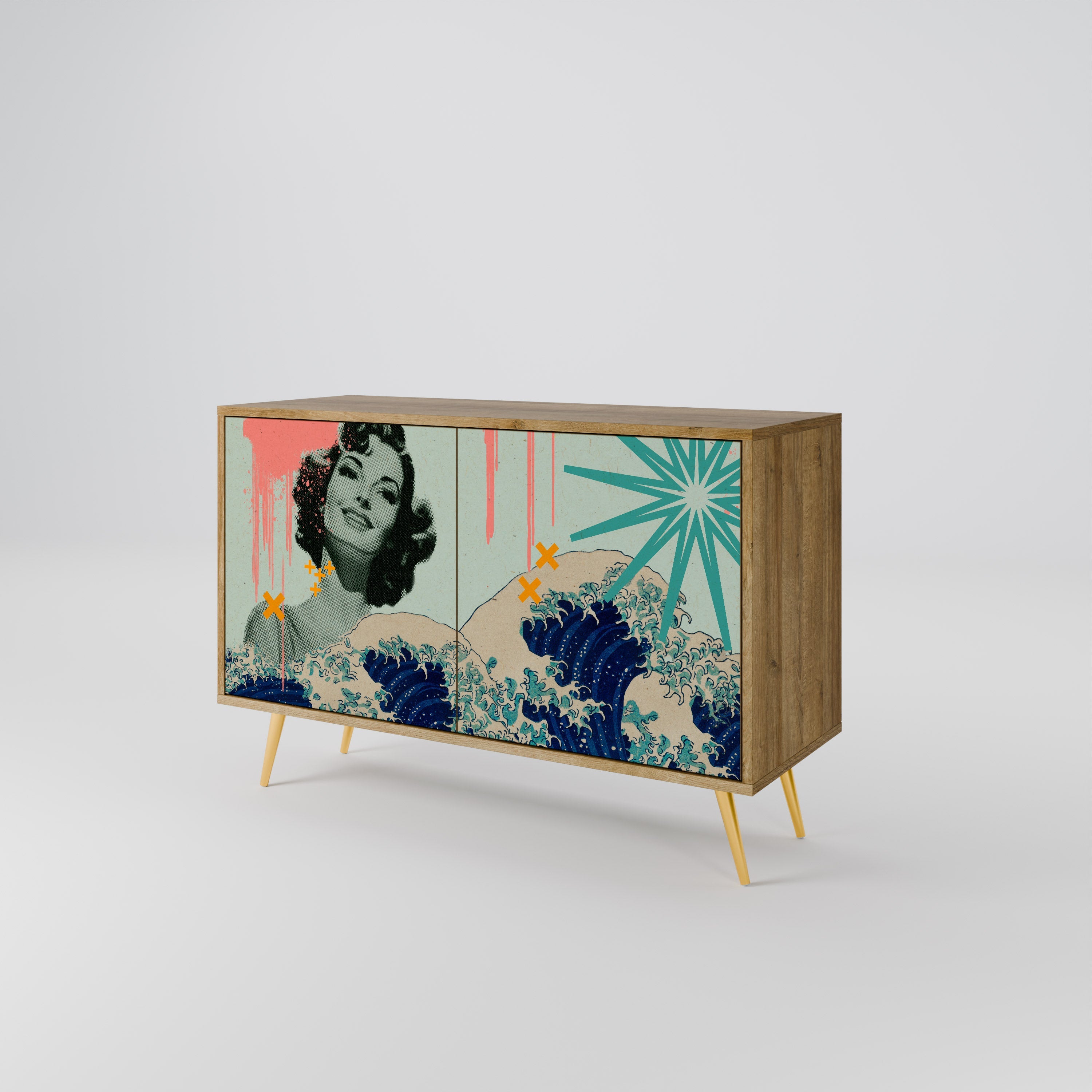 KANAGAWA BEAUTY Sideboard mit 2 Türen in Eichenoptik