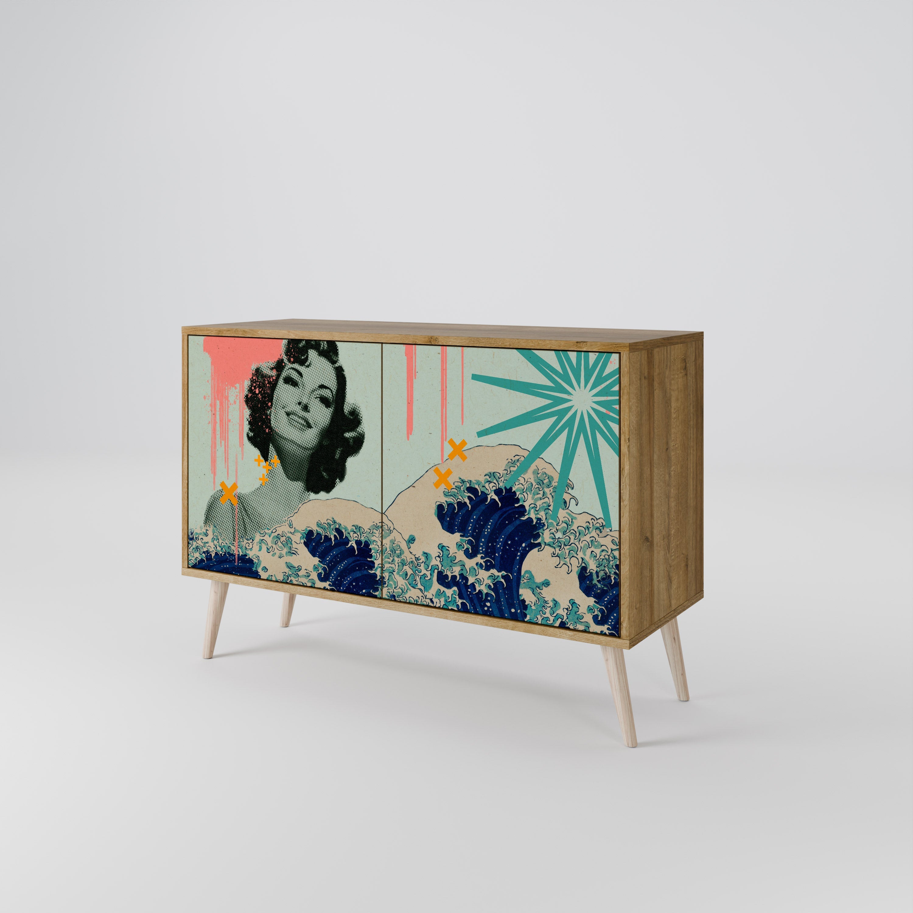 KANAGAWA BEAUTY Sideboard mit 2 Türen in Eichenoptik