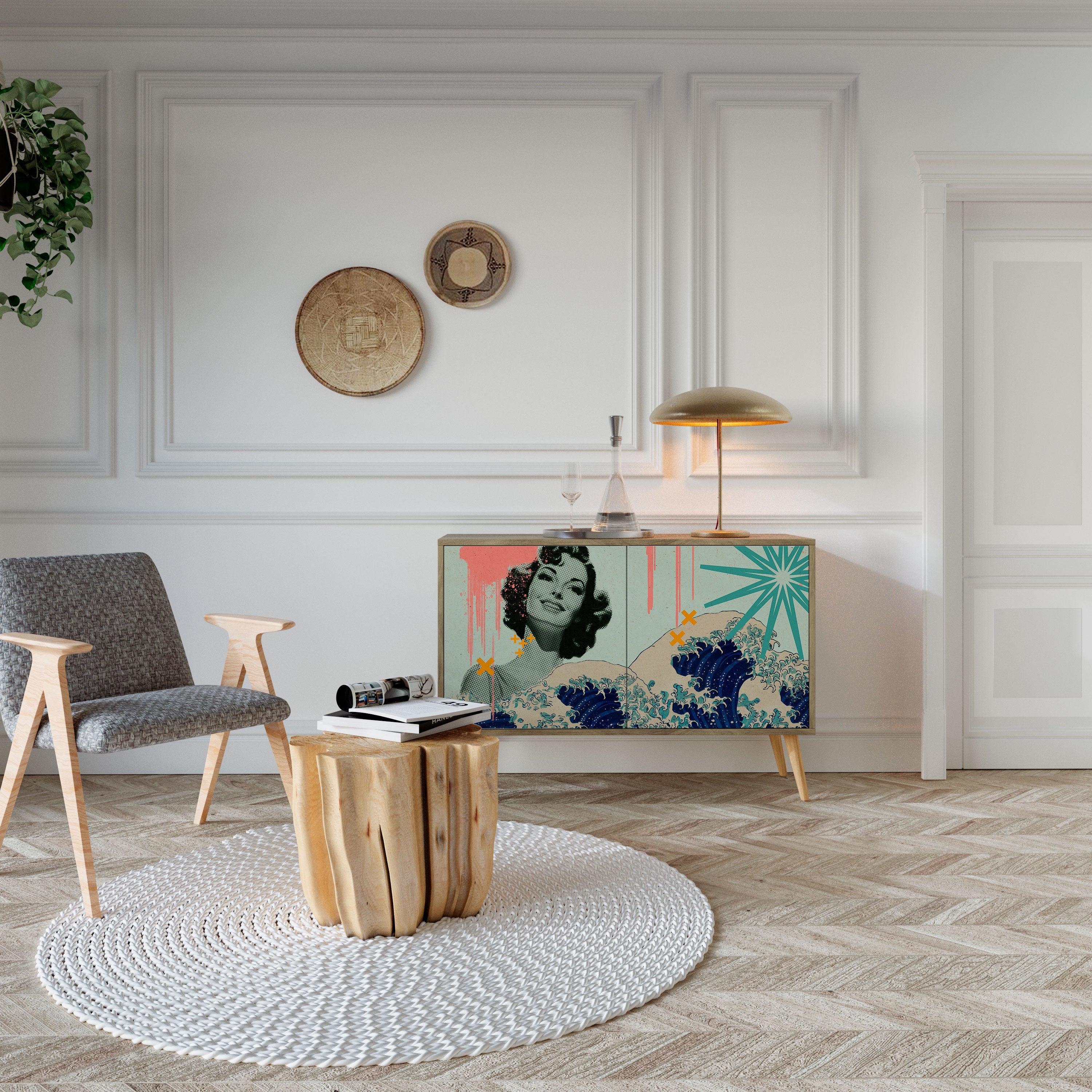 KANAGAWA BEAUTY Sideboard mit 2 Türen in Eichenoptik