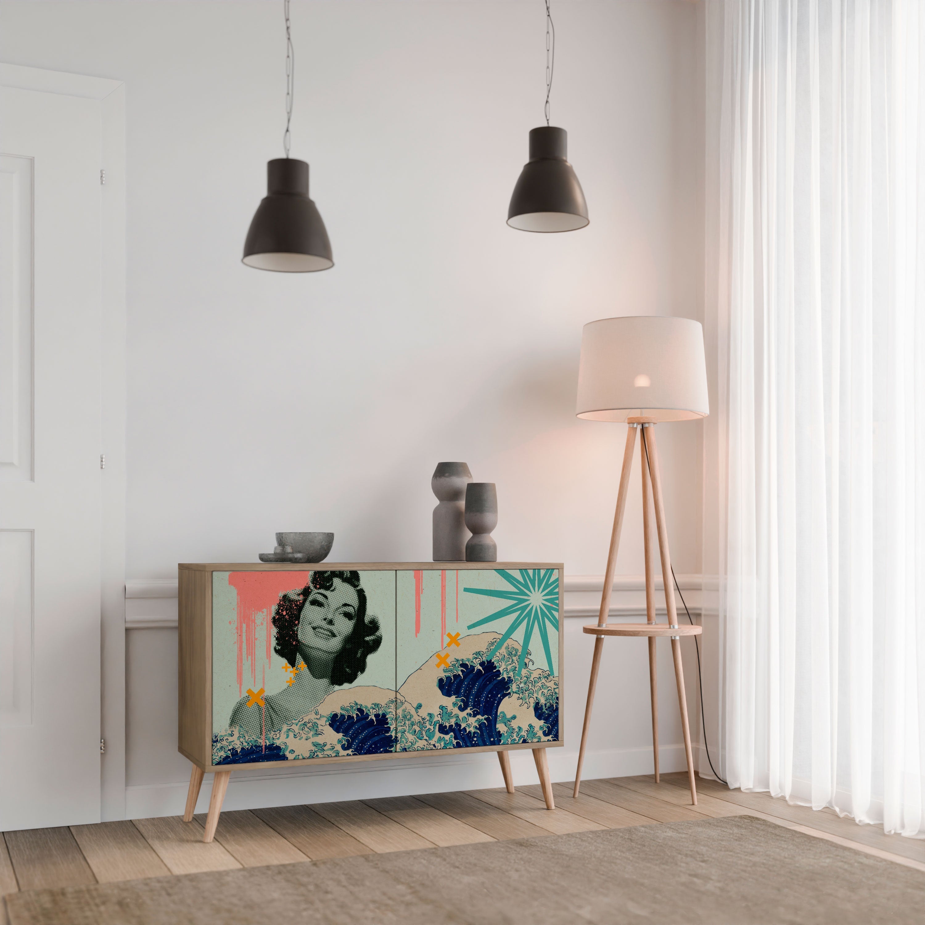 KANAGAWA BEAUTY Sideboard mit 2 Türen in Eichenoptik