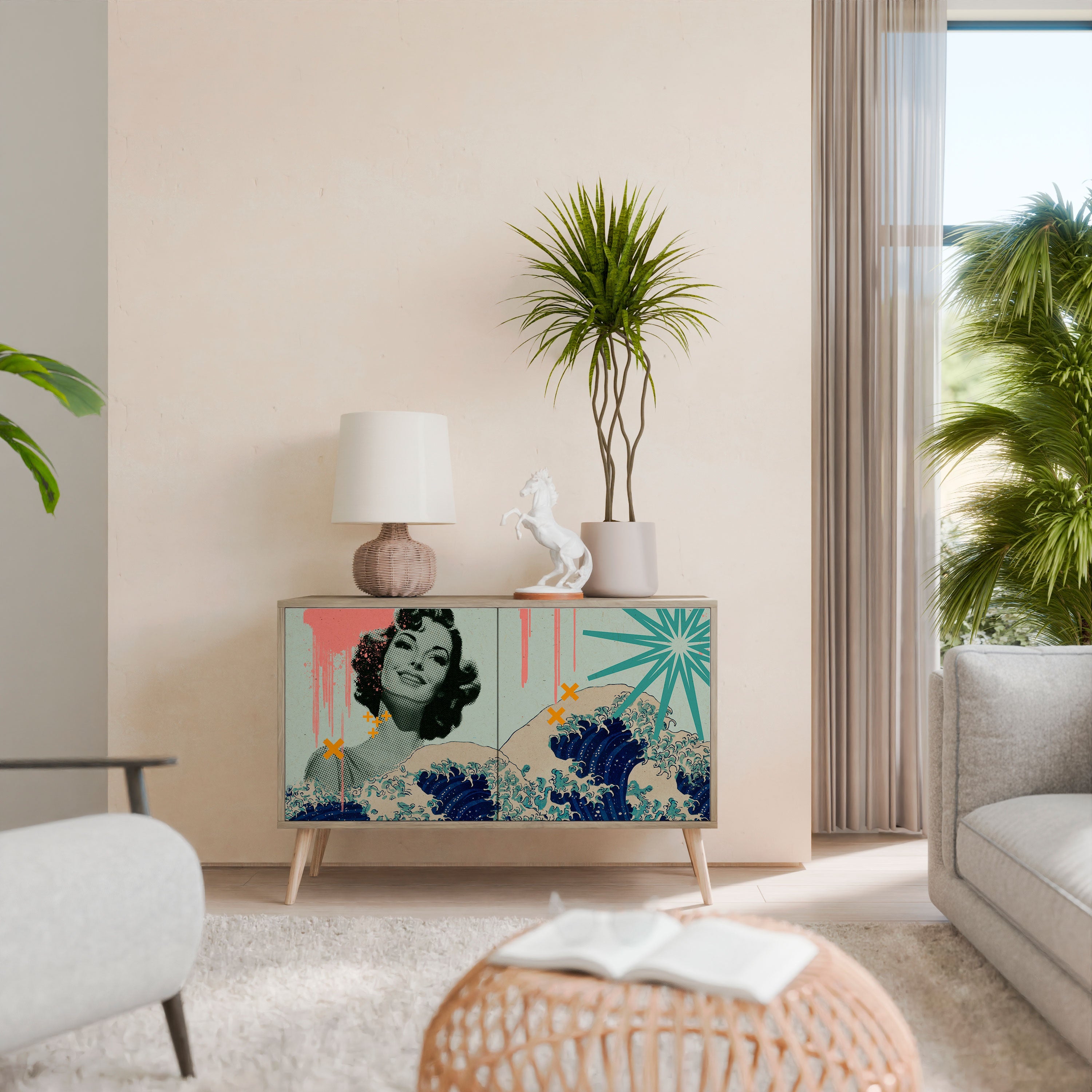 KANAGAWA BEAUTY Sideboard mit 2 Türen in Eichenoptik