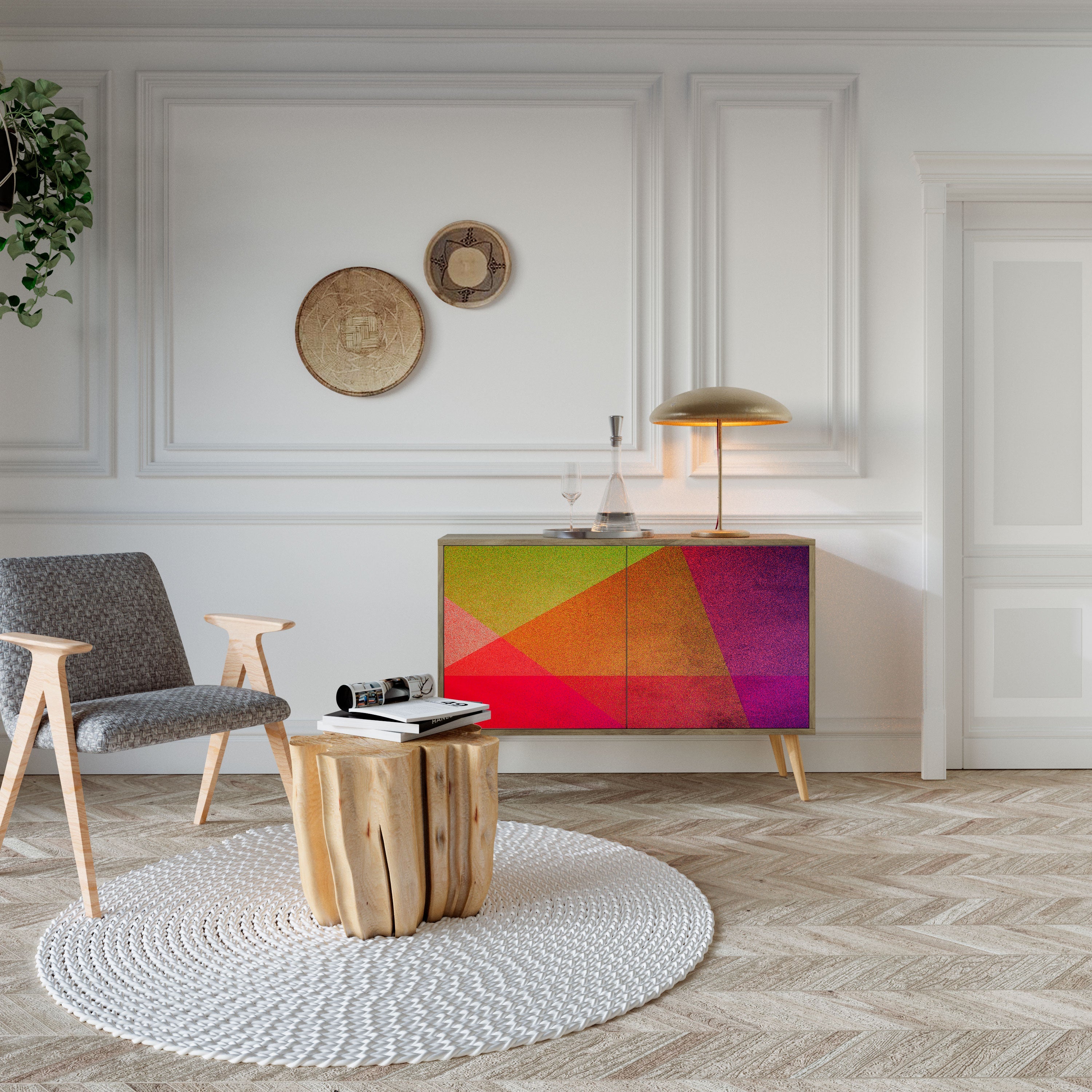 VIVID GEOMETRY Sideboard mit 2 Türen in Eichenoptik