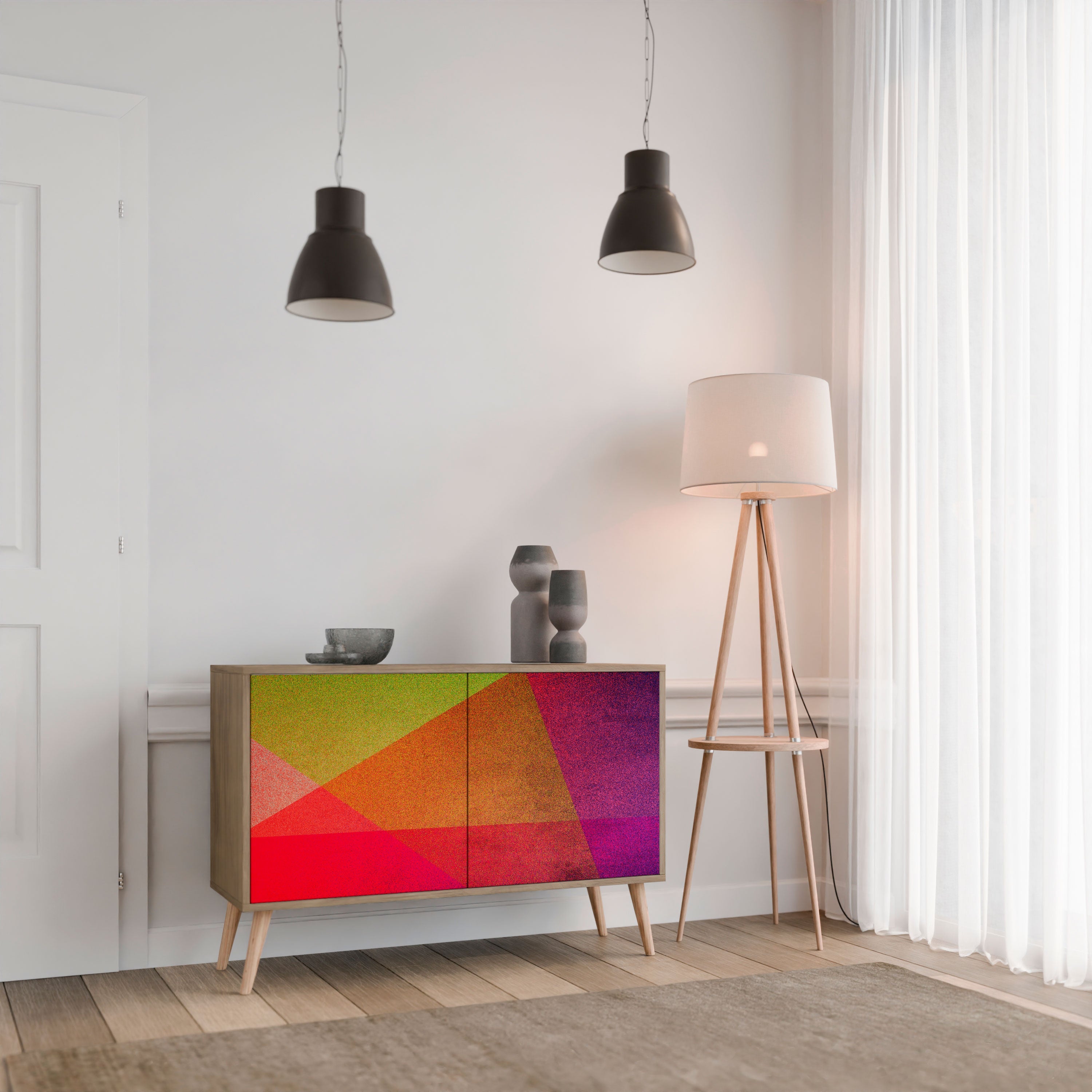 VIVID GEOMETRY Sideboard mit 2 Türen in Eichenoptik