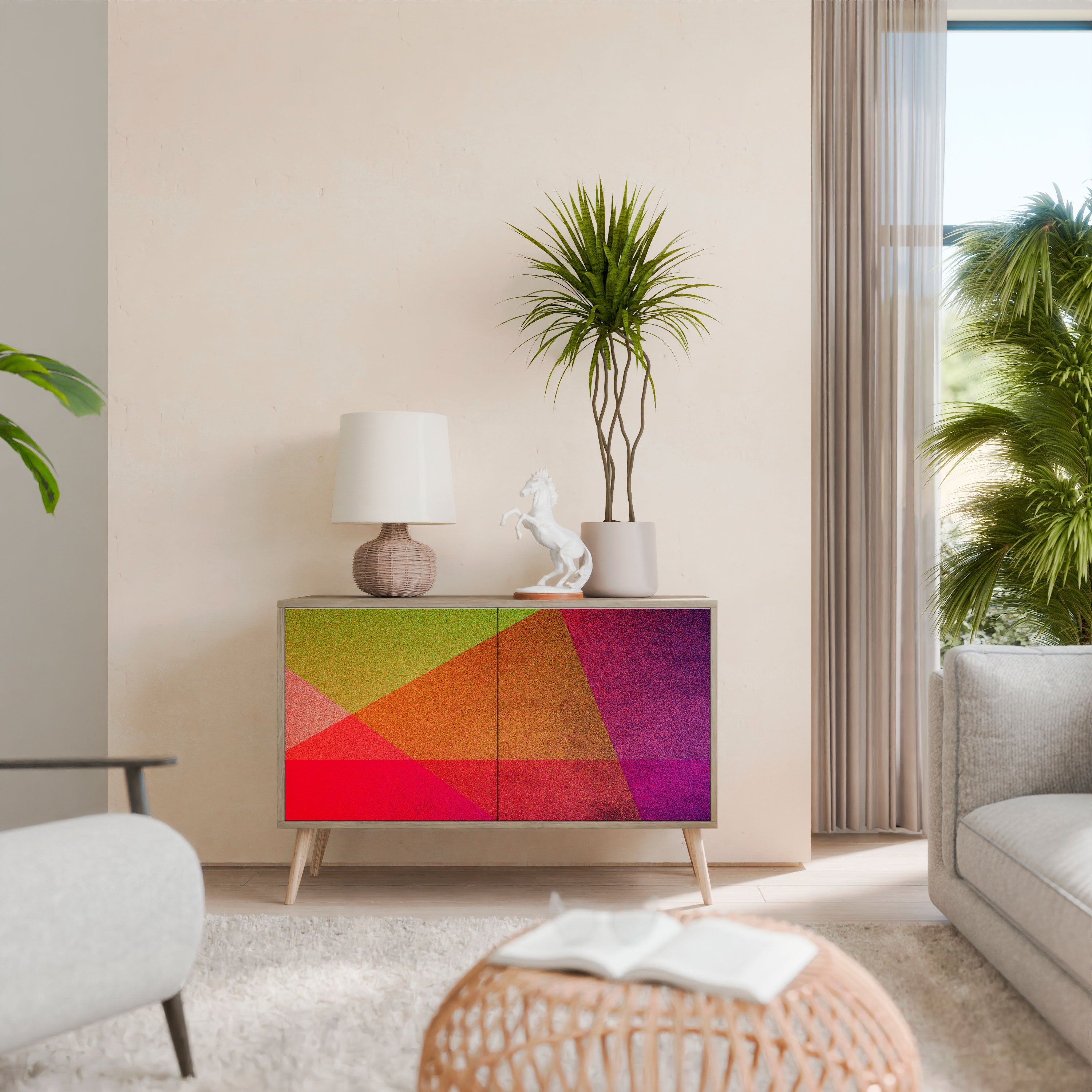 VIVID GEOMETRY Sideboard mit 2 Türen in Eichenoptik