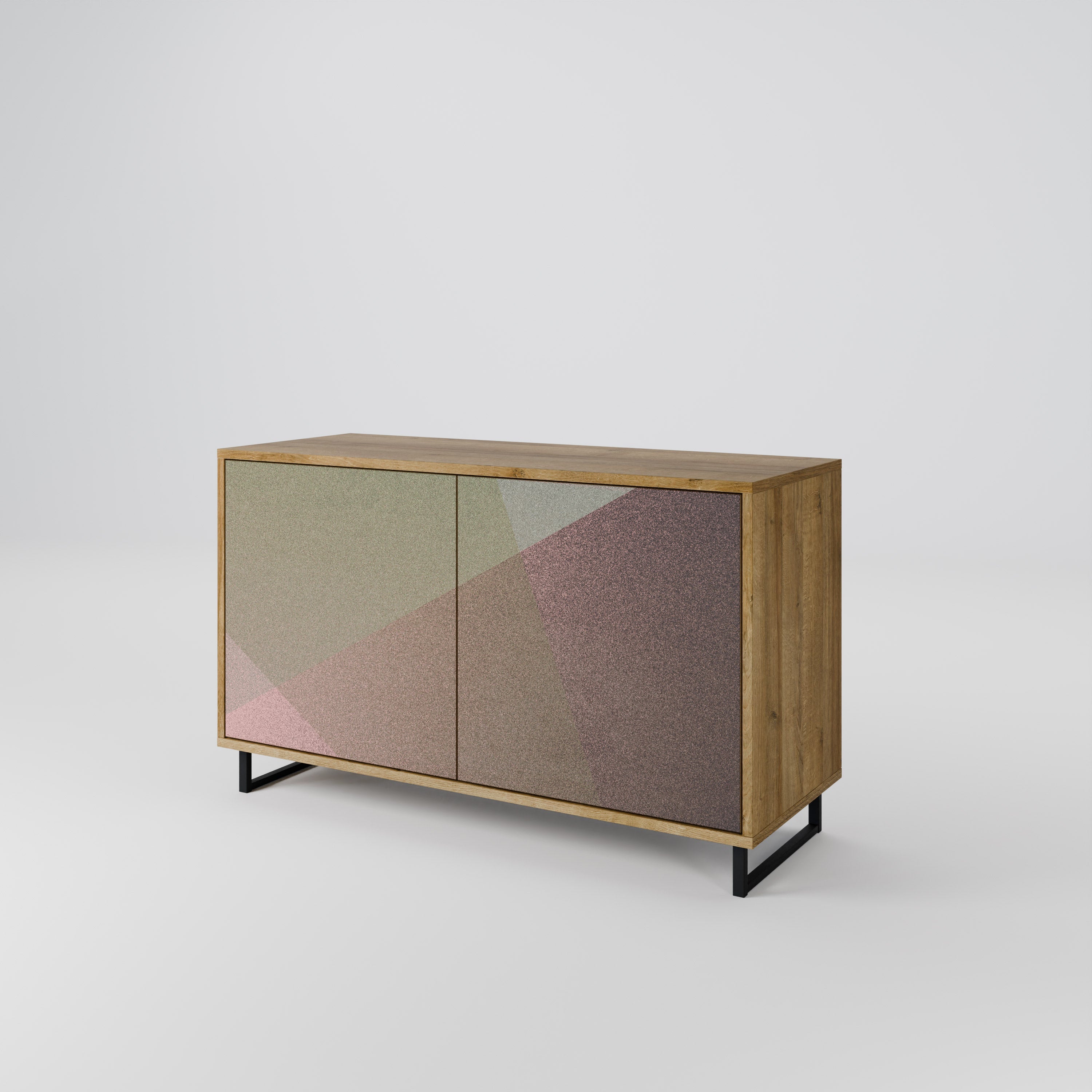 BEIGE GEOMETRY Sideboard mit 2 Türen in Eichenoptik