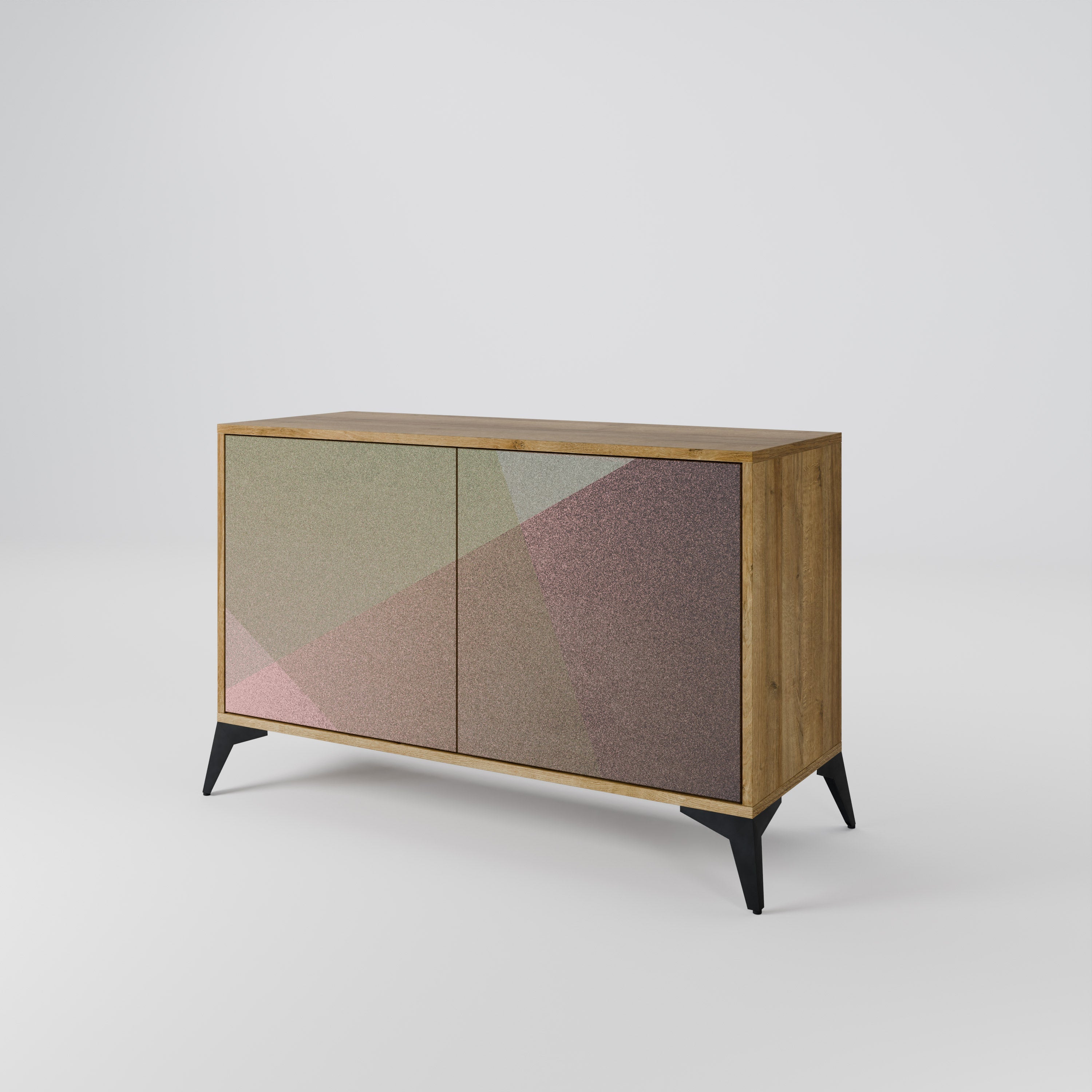 BEIGE GEOMETRY Sideboard mit 2 Türen in Eichenoptik
