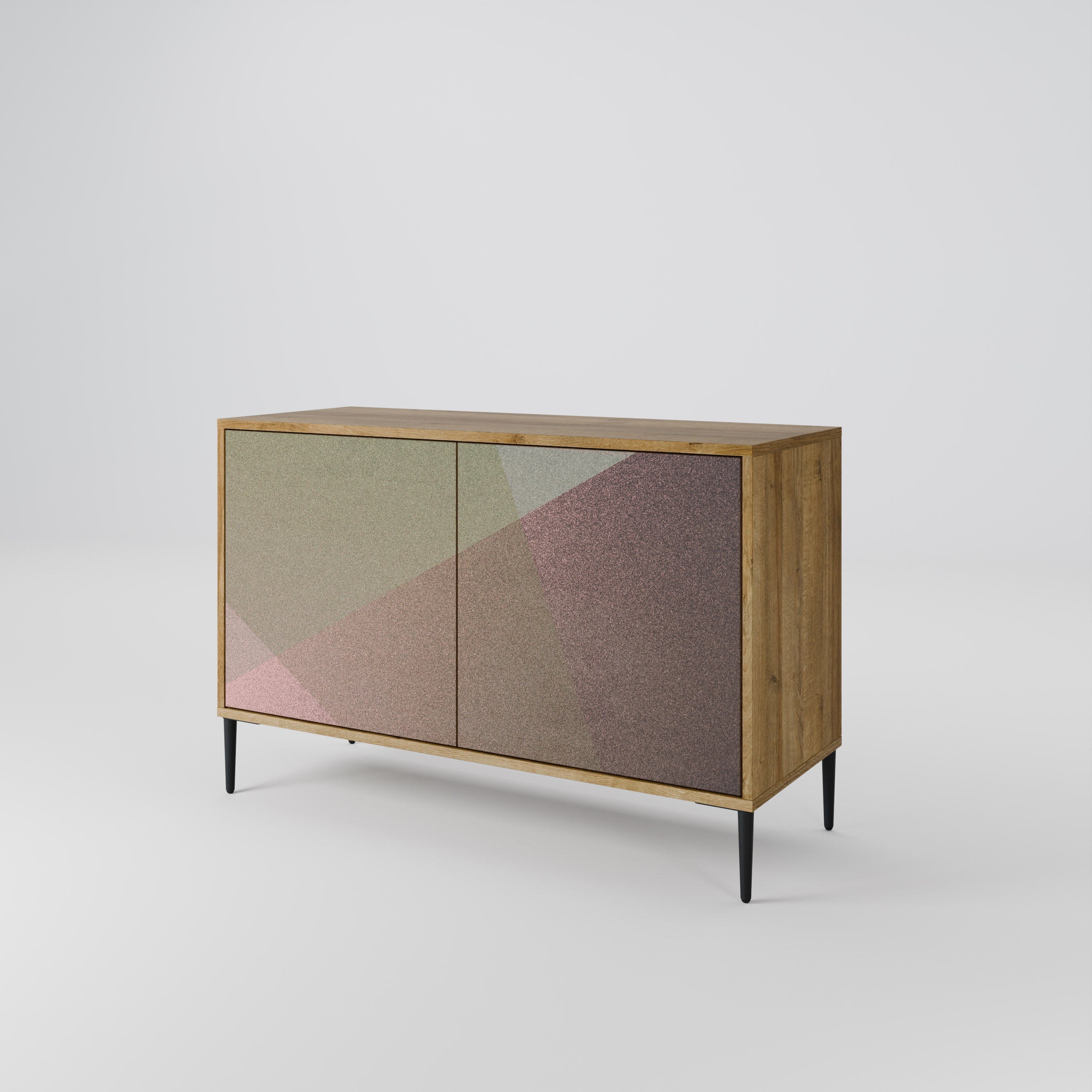 BEIGE GEOMETRY Sideboard mit 2 Türen in Eichenoptik