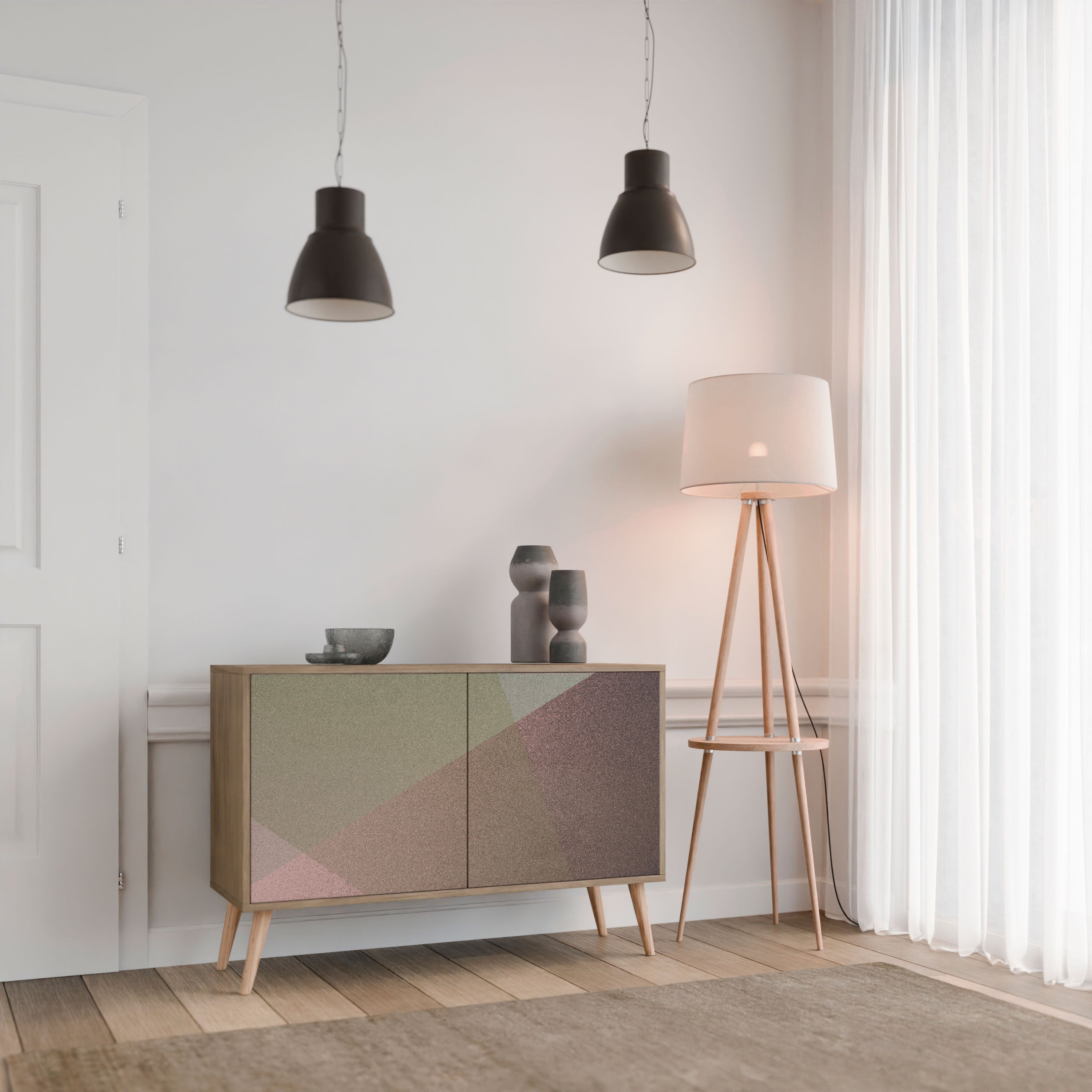 BEIGE GEOMETRY Sideboard mit 2 Türen in Eichenoptik