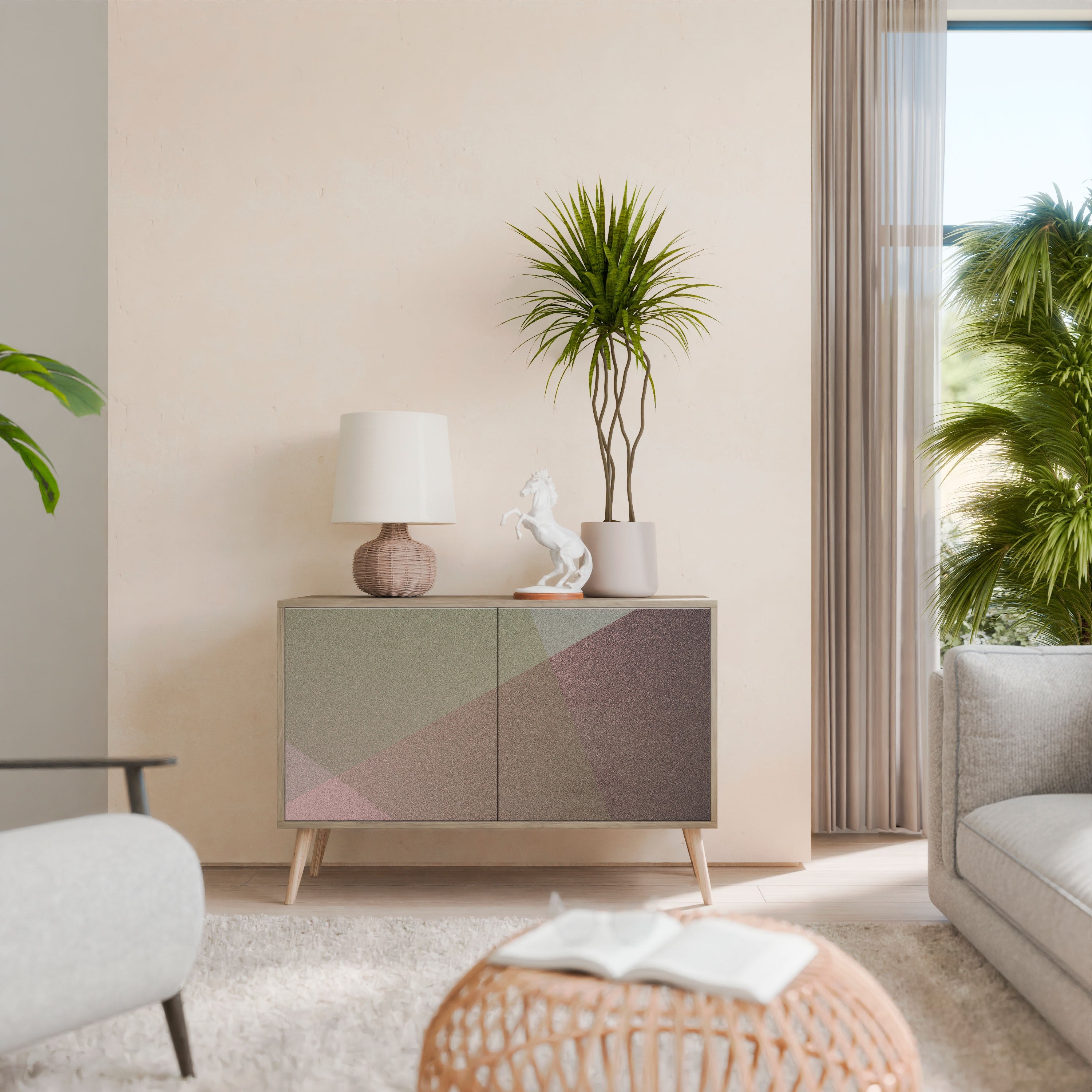 BEIGE GEOMETRY Sideboard mit 2 Türen in Eichenoptik