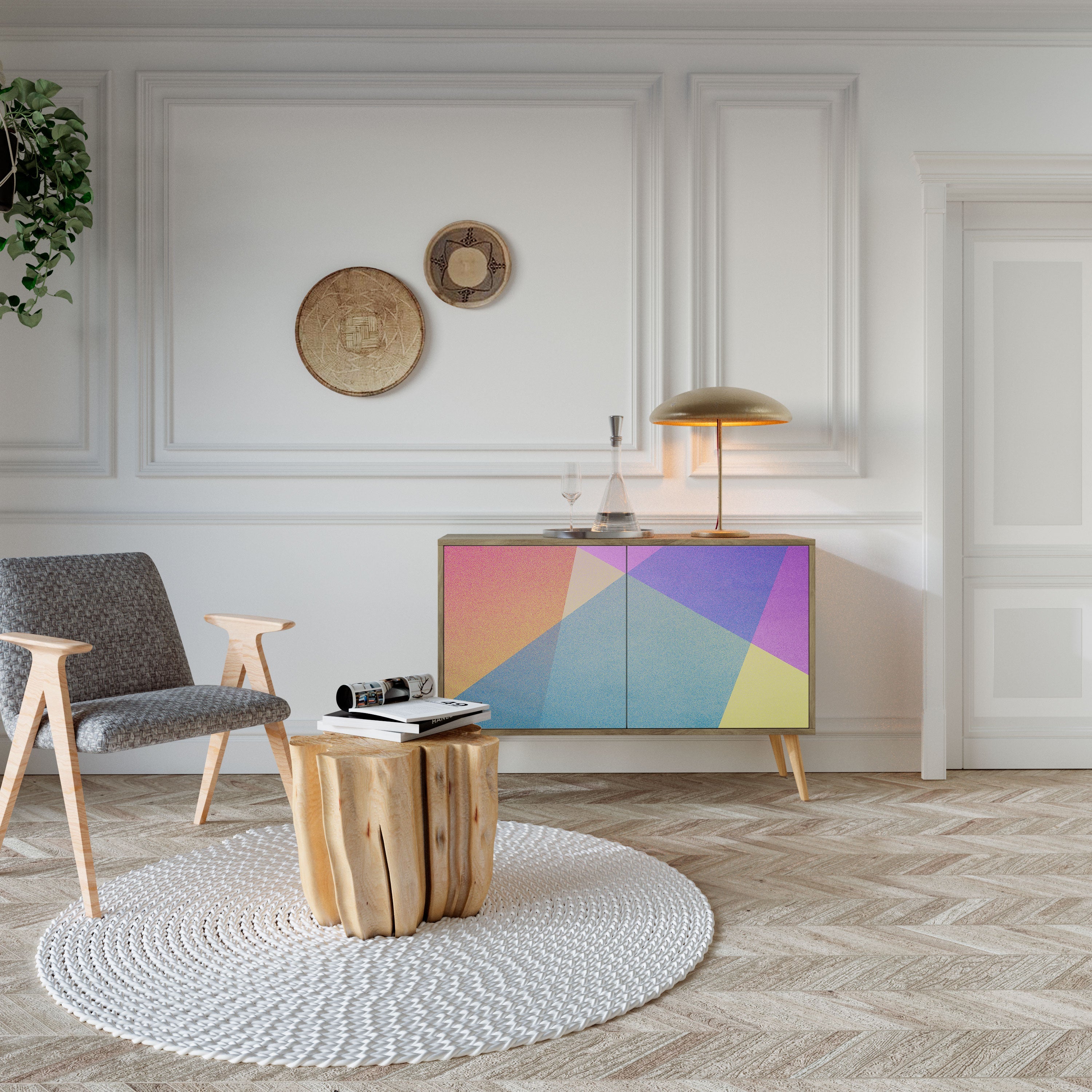 BRIGHT GEOMETRY Sideboard mit 2 Türen in Eichenoptik