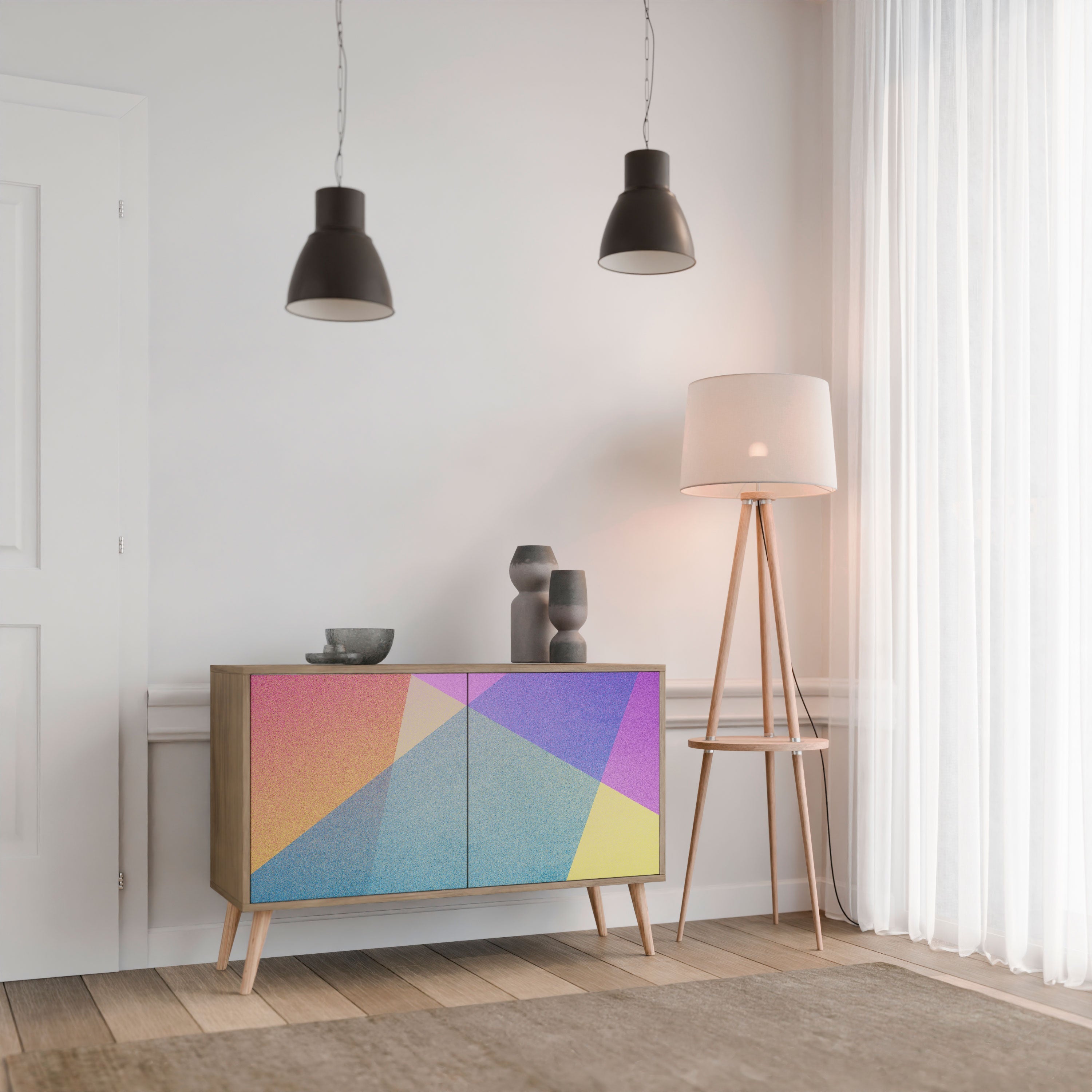 BRIGHT GEOMETRY Sideboard mit 2 Türen in Eichenoptik
