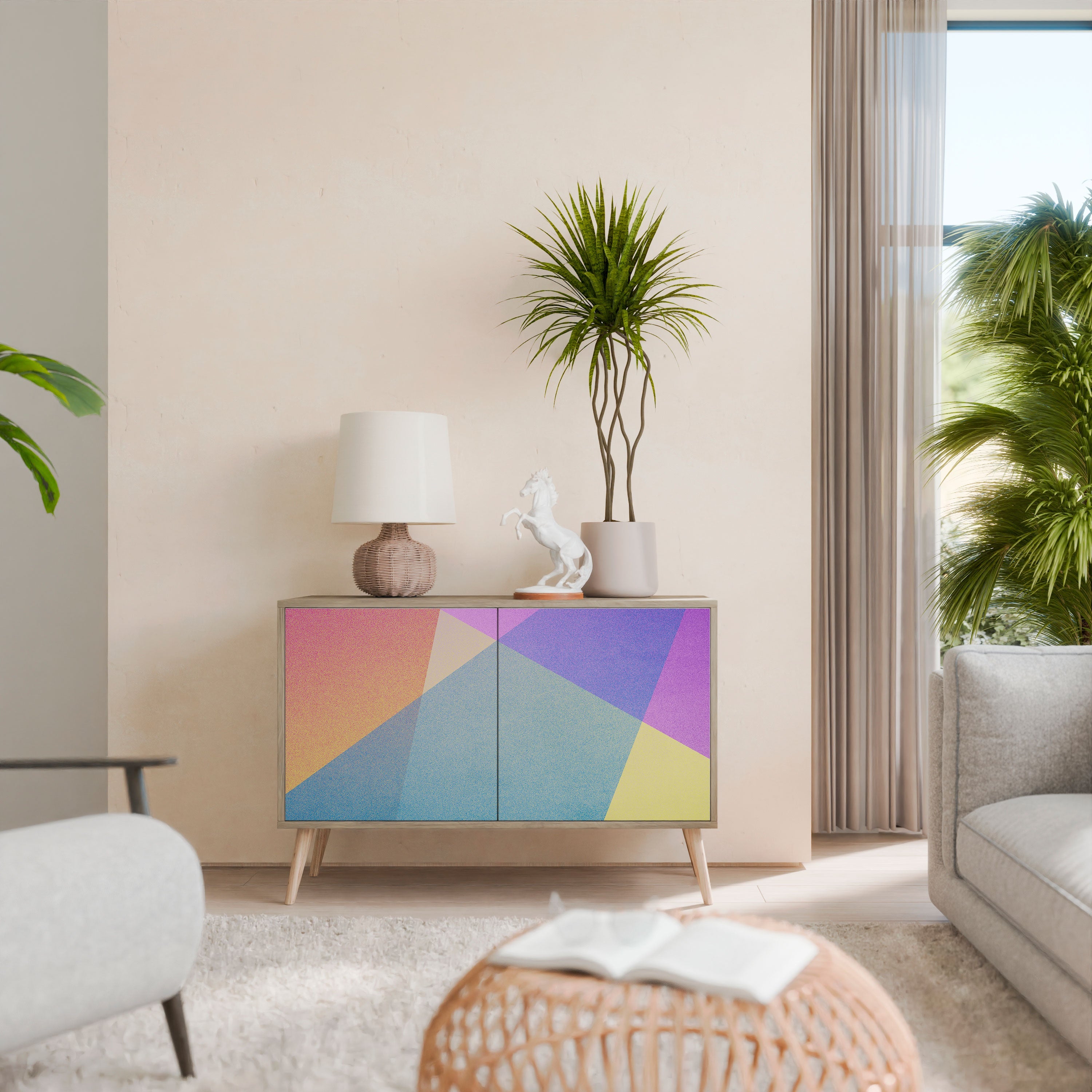 BRIGHT GEOMETRY Sideboard mit 2 Türen in Eichenoptik