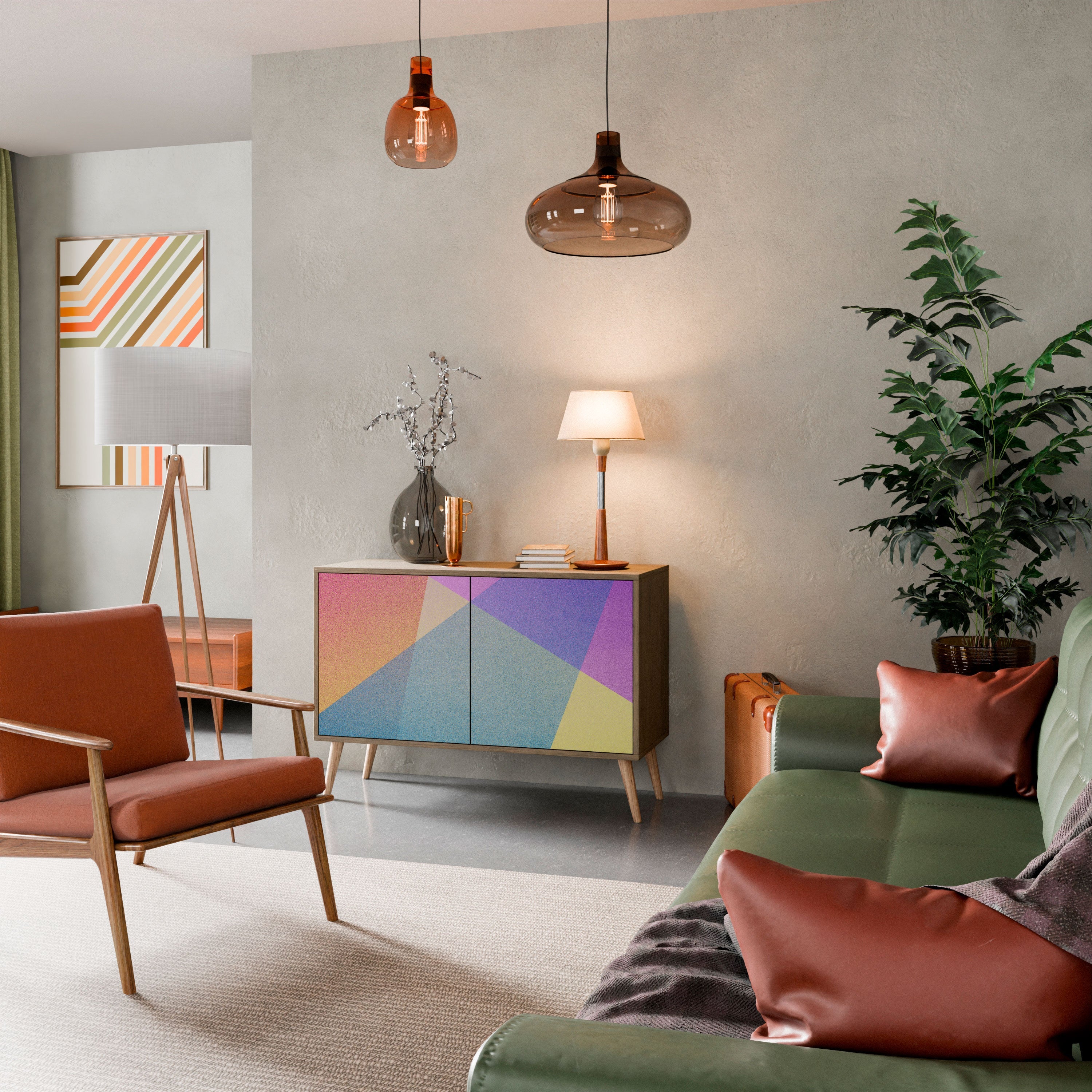 BRIGHT GEOMETRY Sideboard mit 2 Türen in Eichenoptik