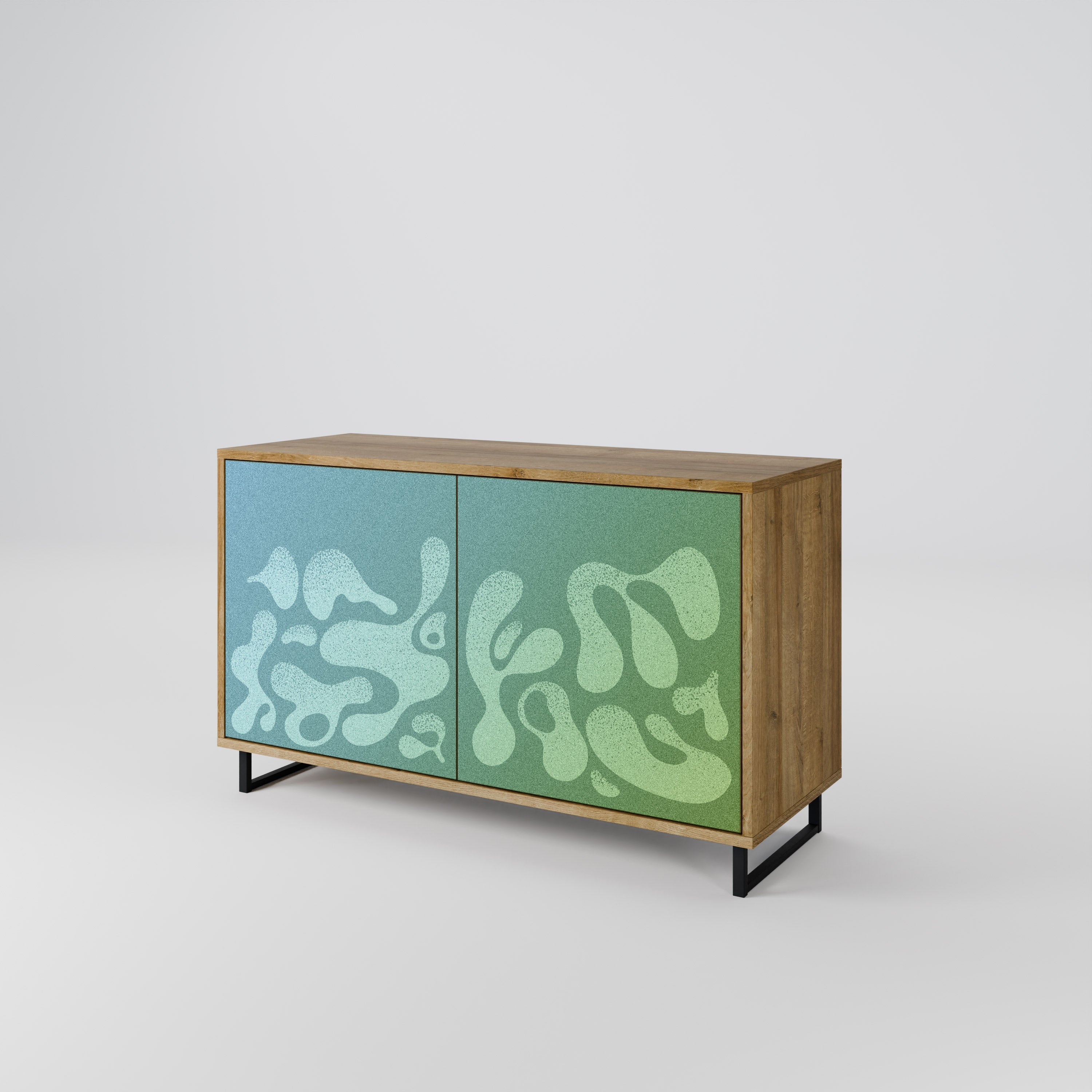 IRREGULAR BLUE Sideboard mit 2 Türen in Eichenoptik
