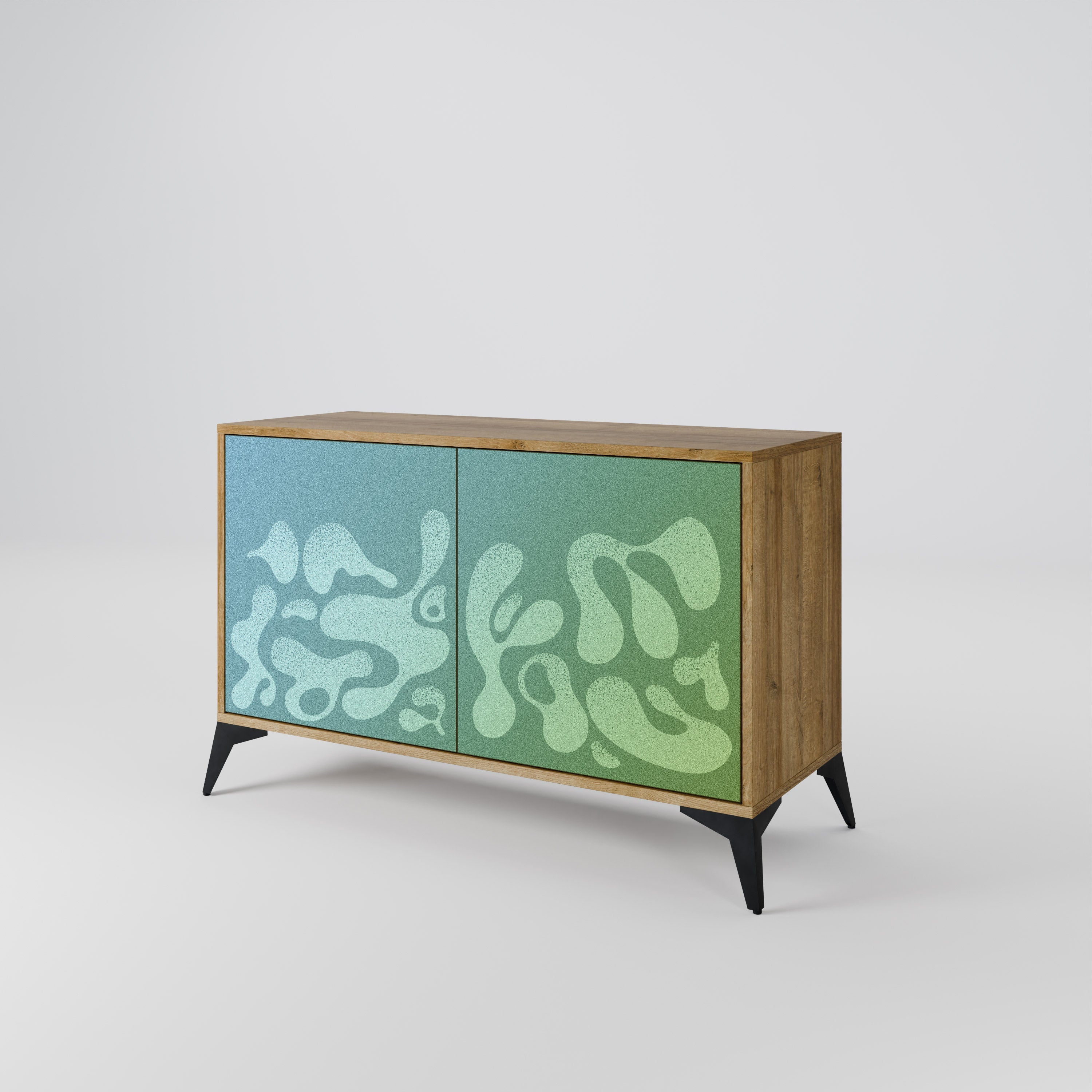 IRREGULAR BLUE Sideboard mit 2 Türen in Eichenoptik