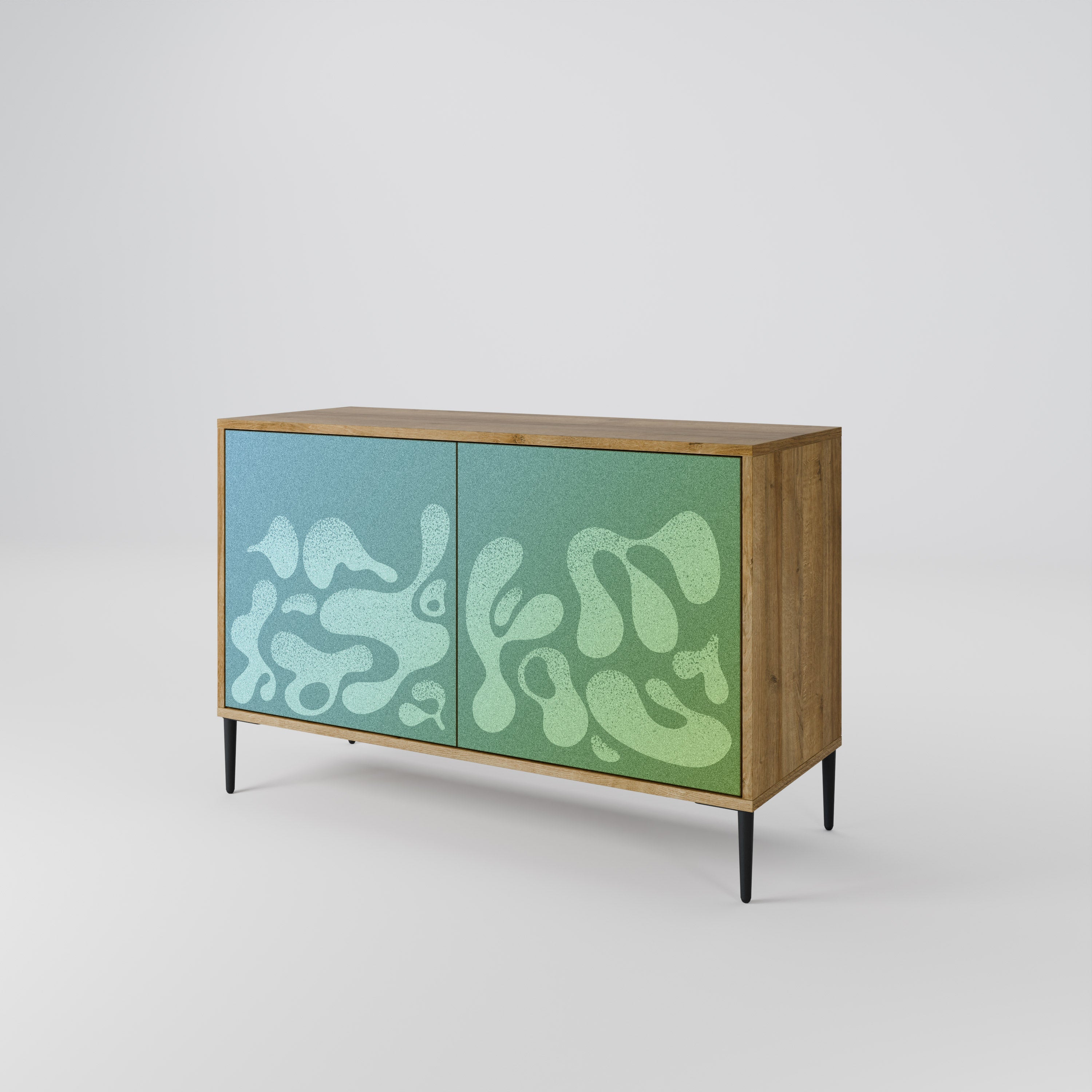 IRREGULAR BLUE Sideboard mit 2 Türen in Eichenoptik
