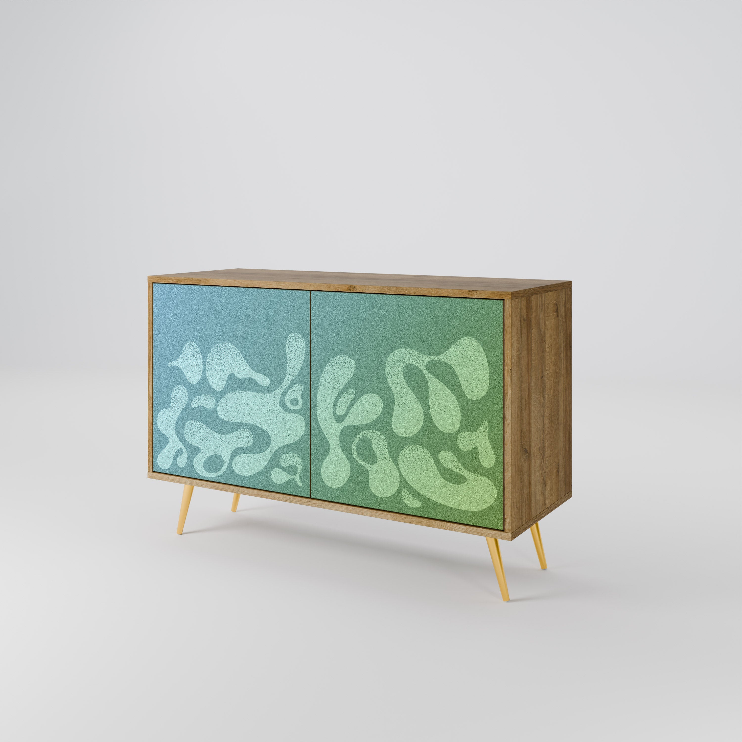 IRREGULAR BLUE Sideboard mit 2 Türen in Eichenoptik