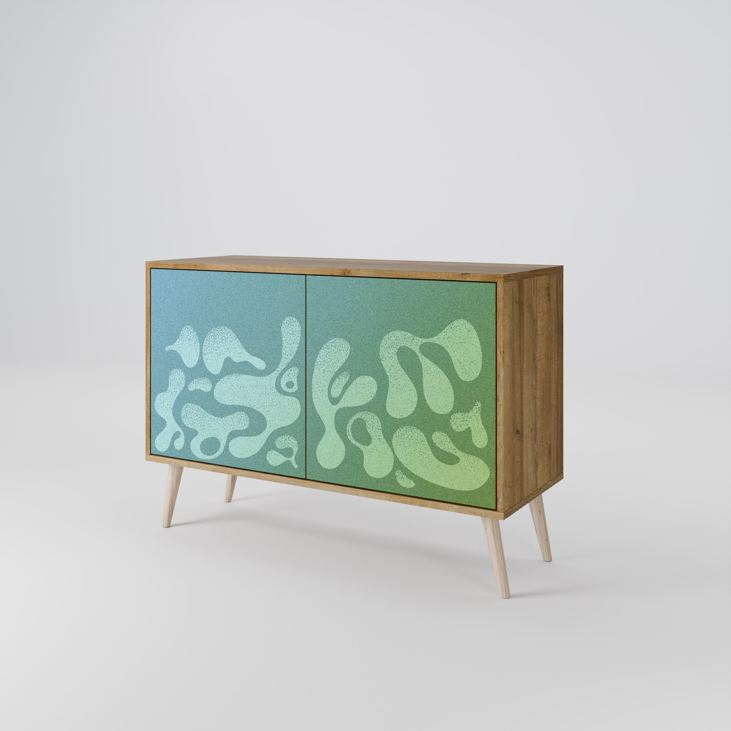IRREGULAR BLUE Sideboard mit 2 Türen in Eichenoptik