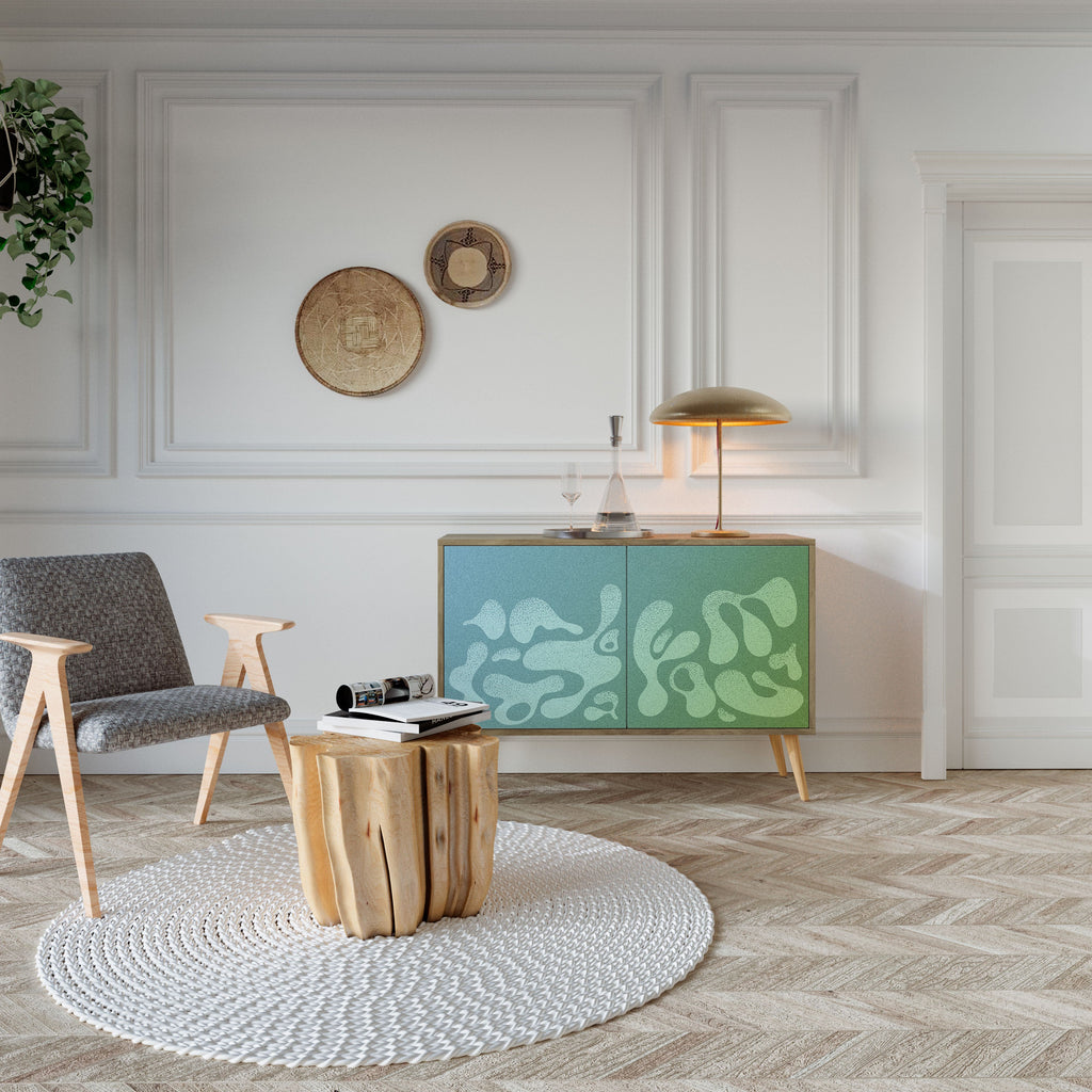 IRREGULAR BLUE Sideboard mit 2 Türen in Eichenoptik