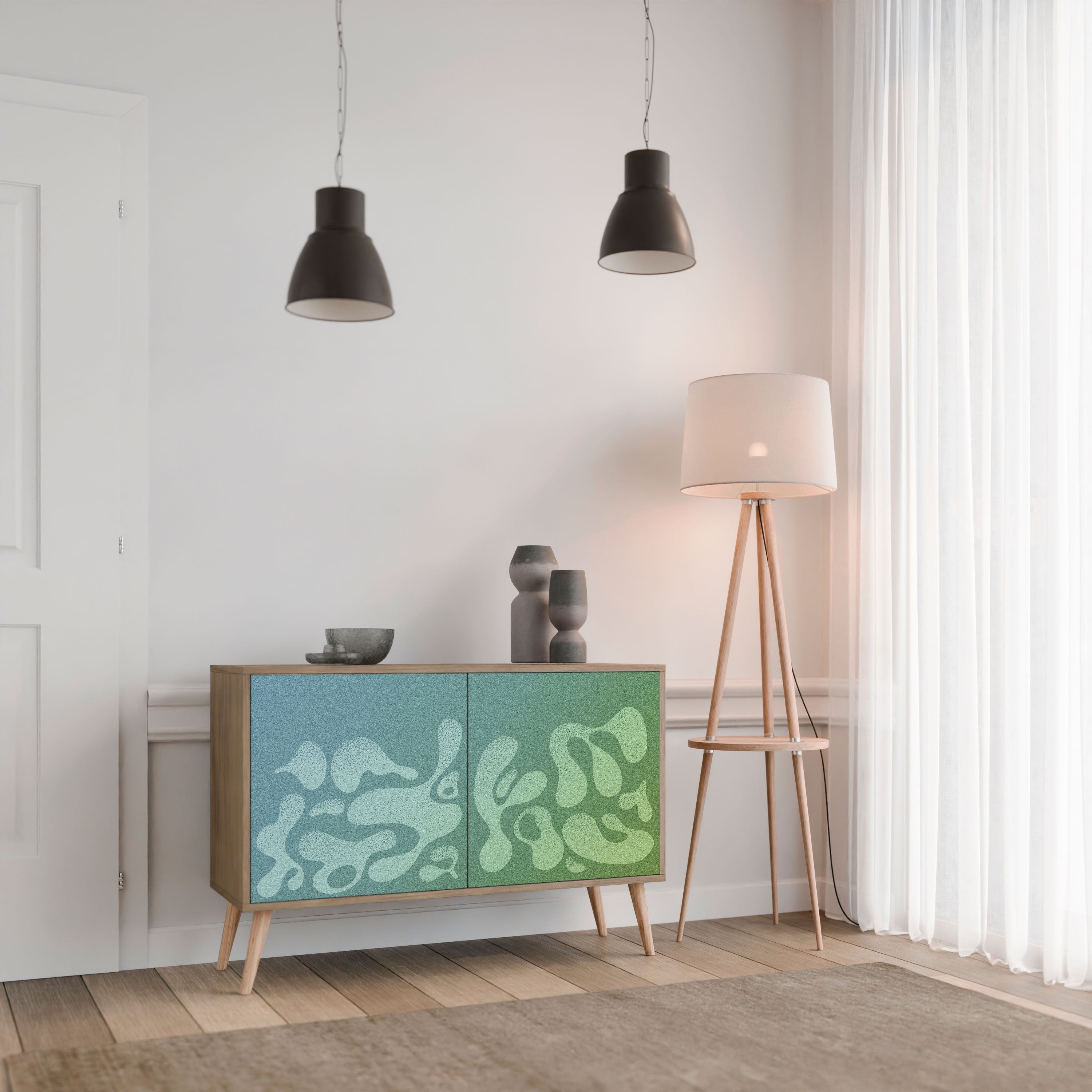 IRREGULAR BLUE Sideboard mit 2 Türen in Eichenoptik