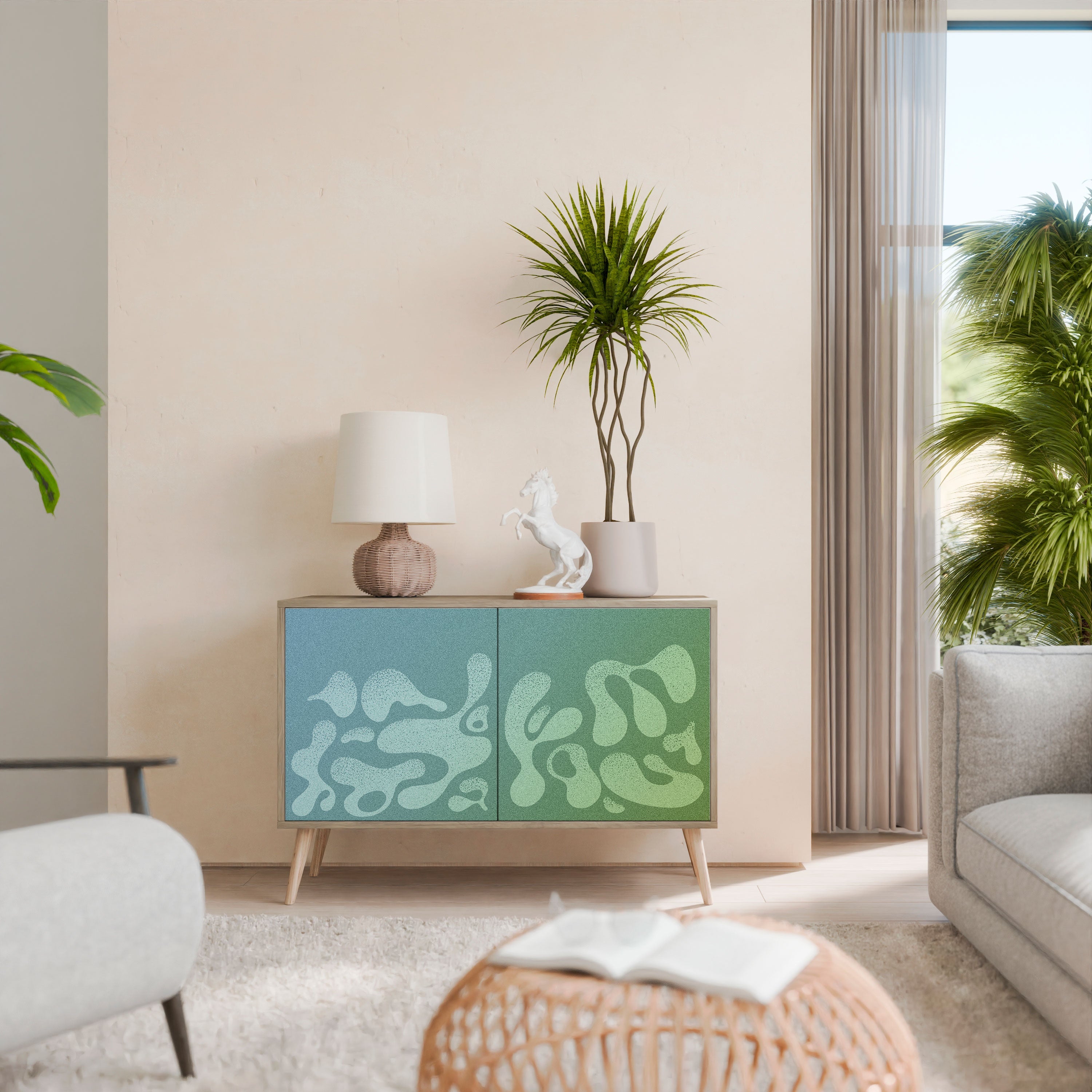 IRREGULAR BLUE Sideboard mit 2 Türen in Eichenoptik