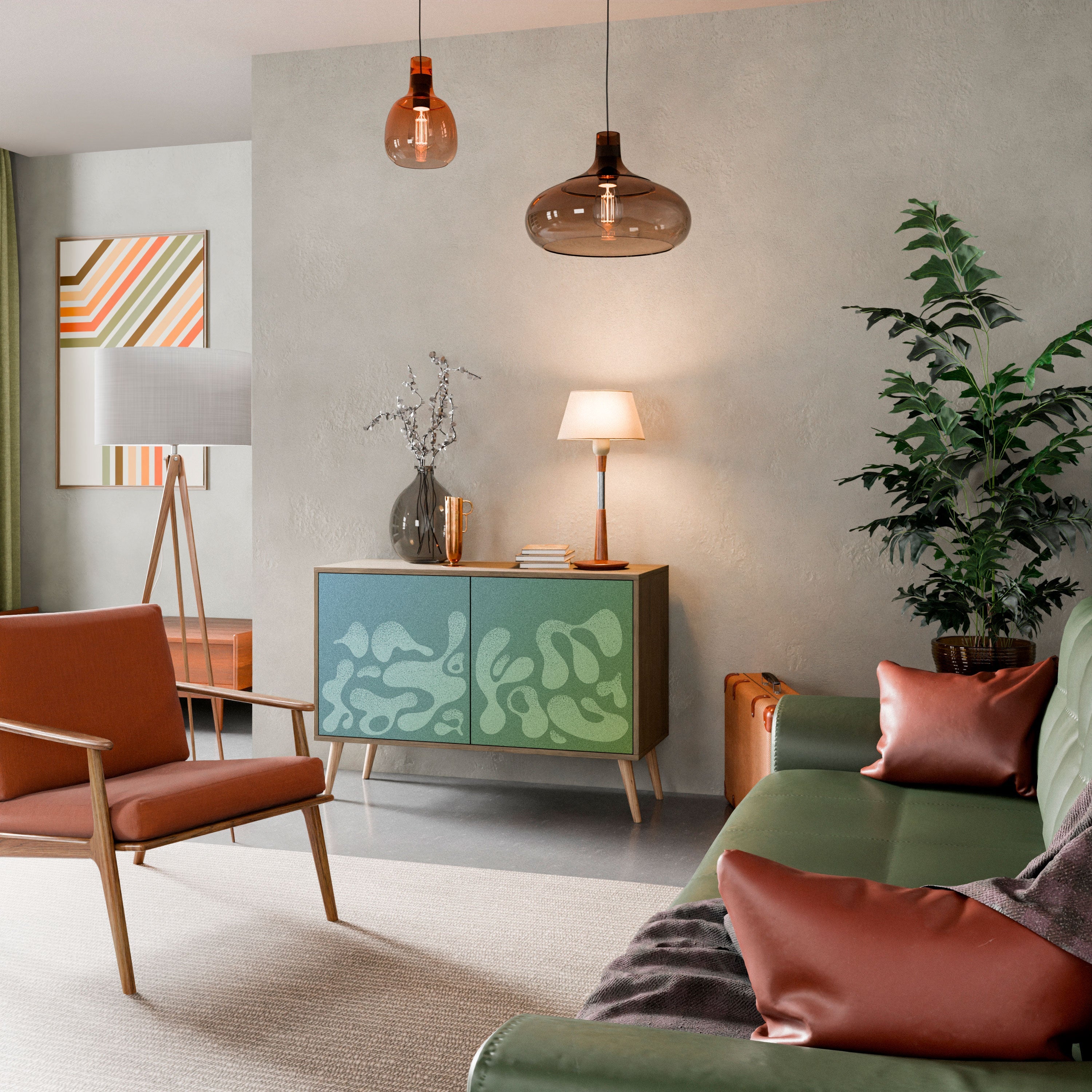 IRREGULAR BLUE Sideboard mit 2 Türen in Eichenoptik