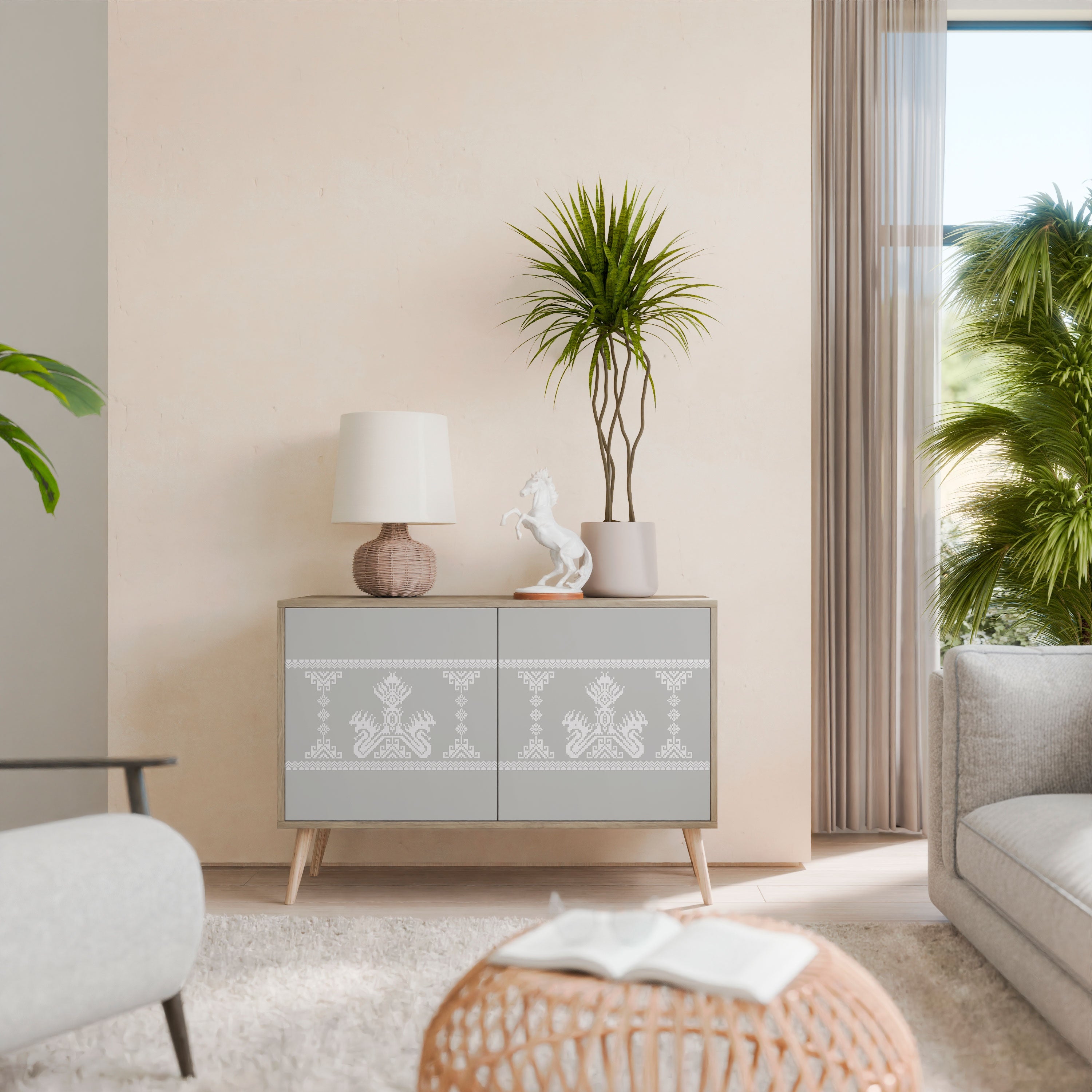 THAI GRAY Sideboard mit 2 Türen in Eichenoptik