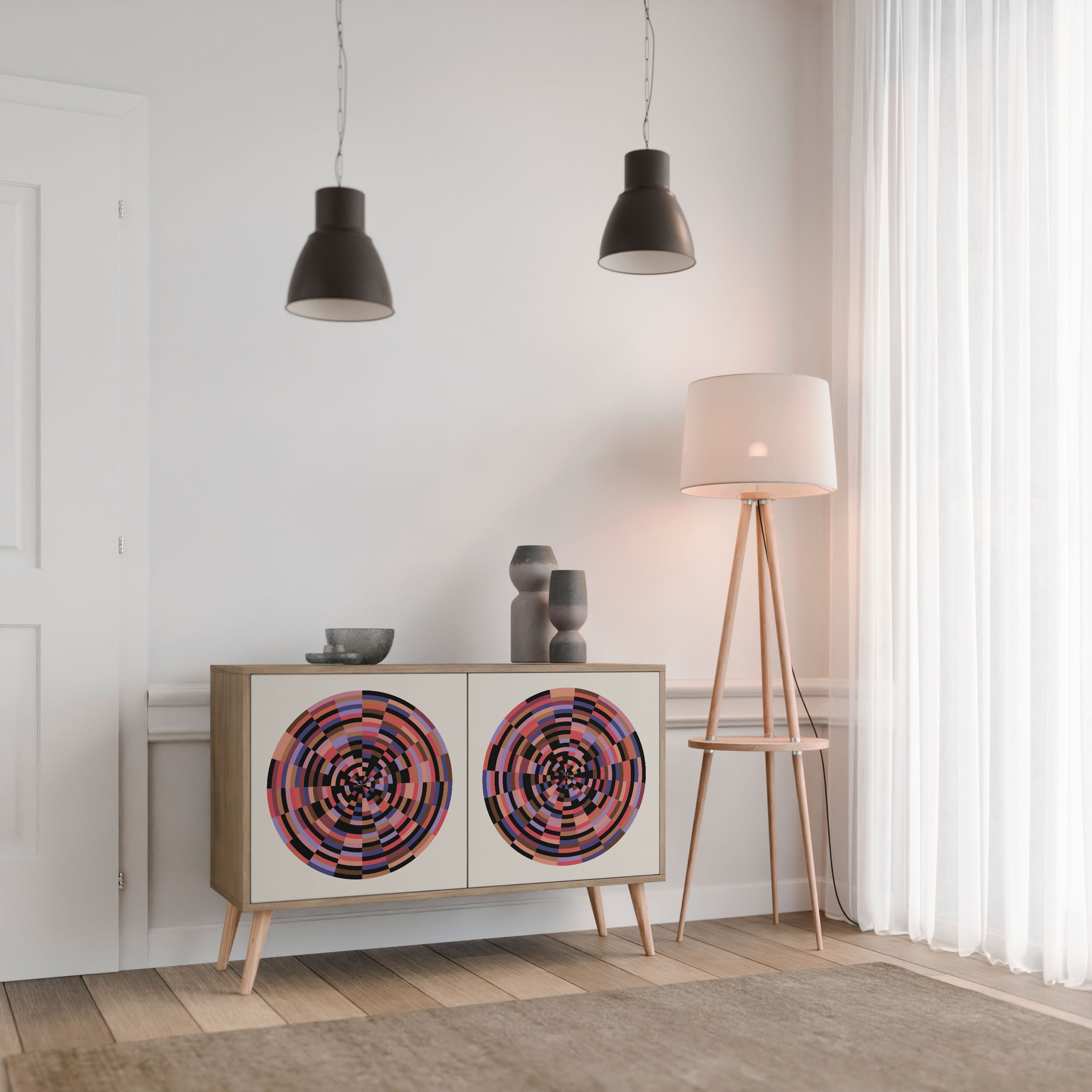 BROWN CIRCLES Sideboard mit 2 Türen in Eichenoptik