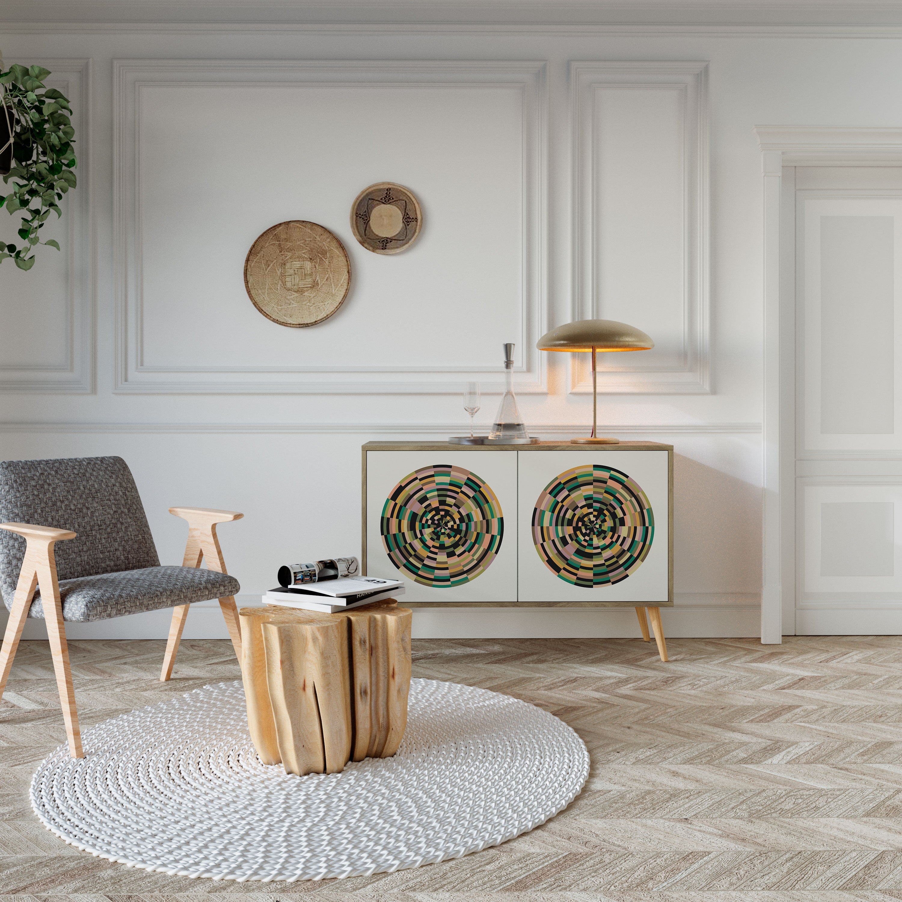 GREEN CIRCLES Sideboard mit 2 Türen in Eichenoptik