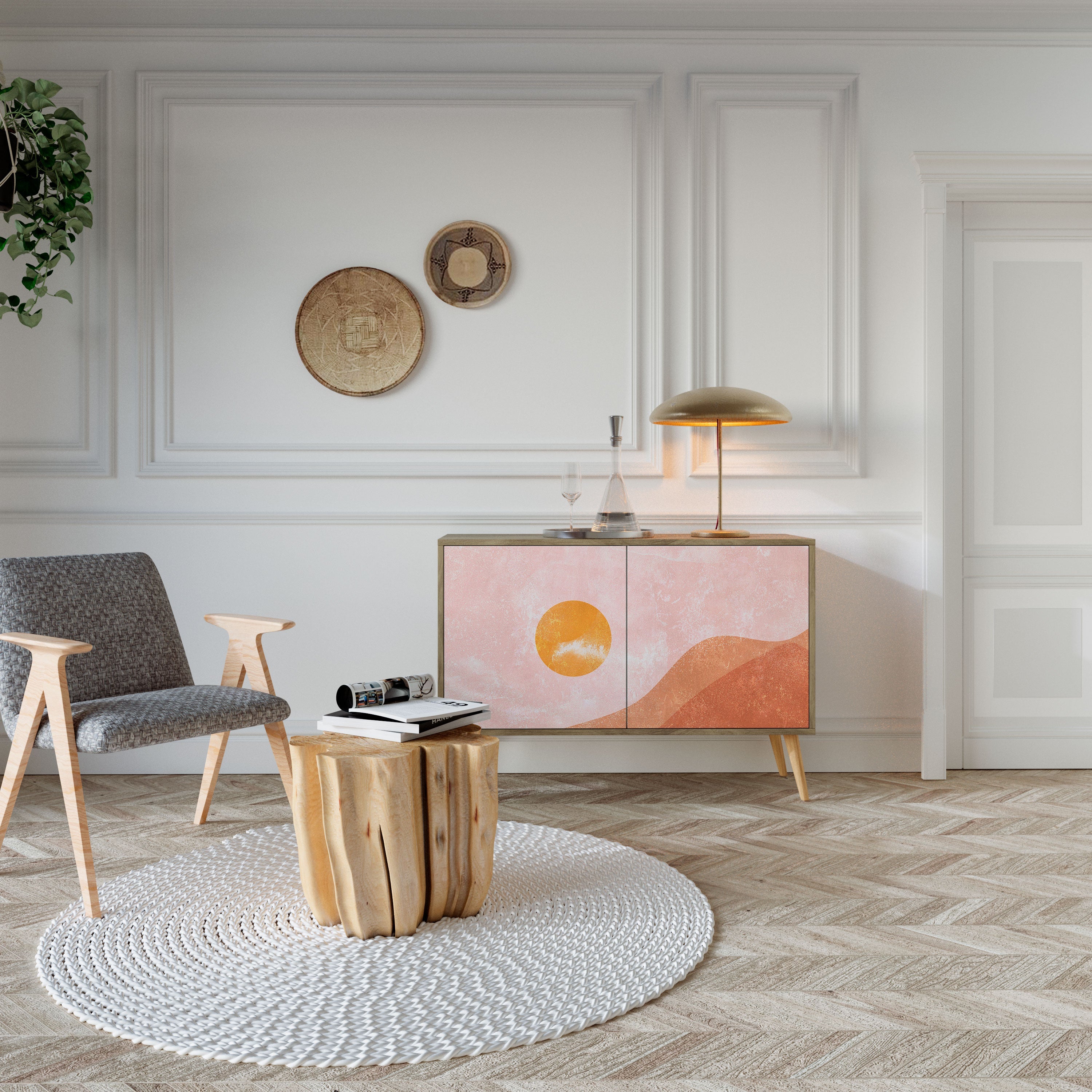 LUMINOUS SUNLIGHT Sideboard mit 2 Türen in Eichenoptik
