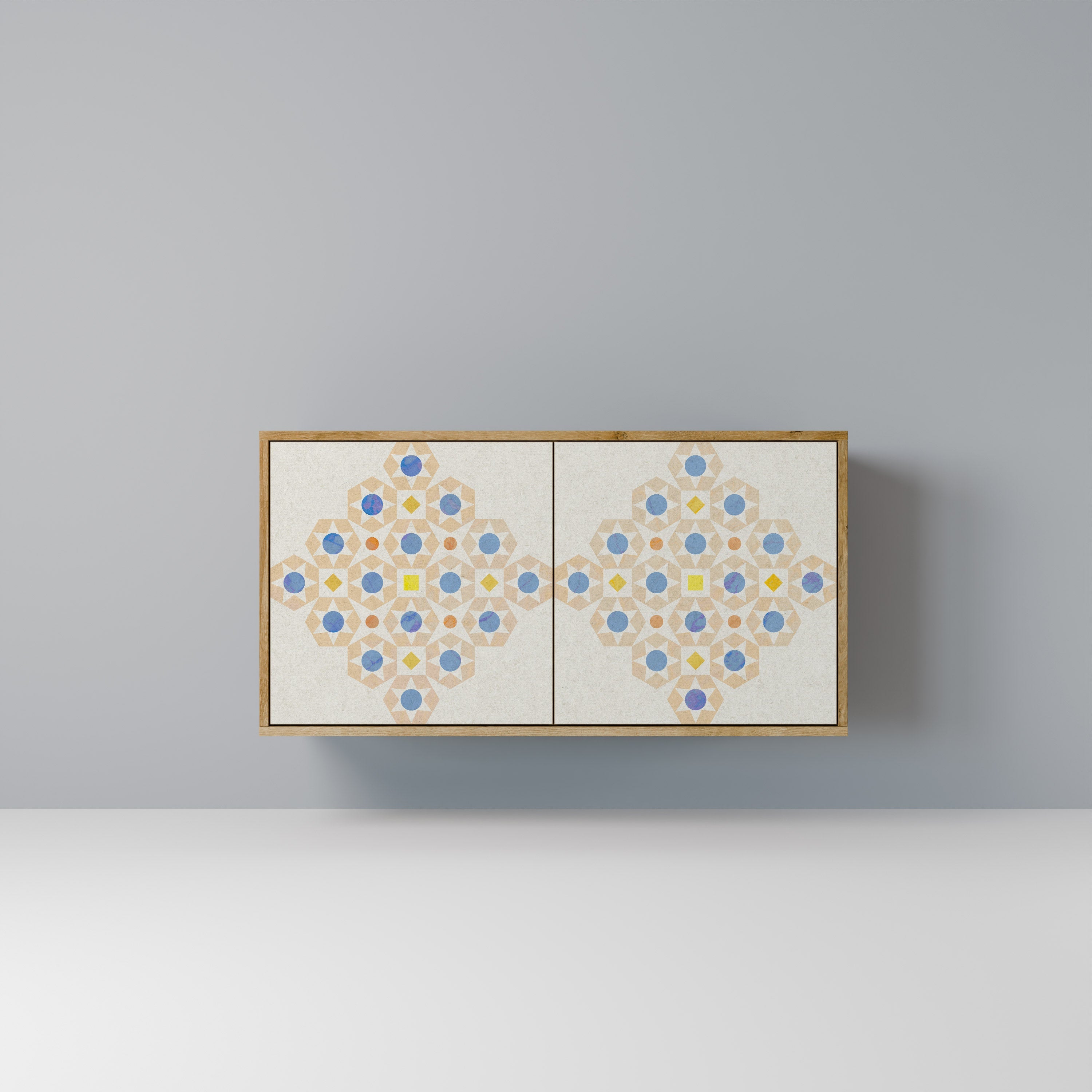 Gemustertes Prisma-Sideboard mit 2 Türen in Eichenoptik