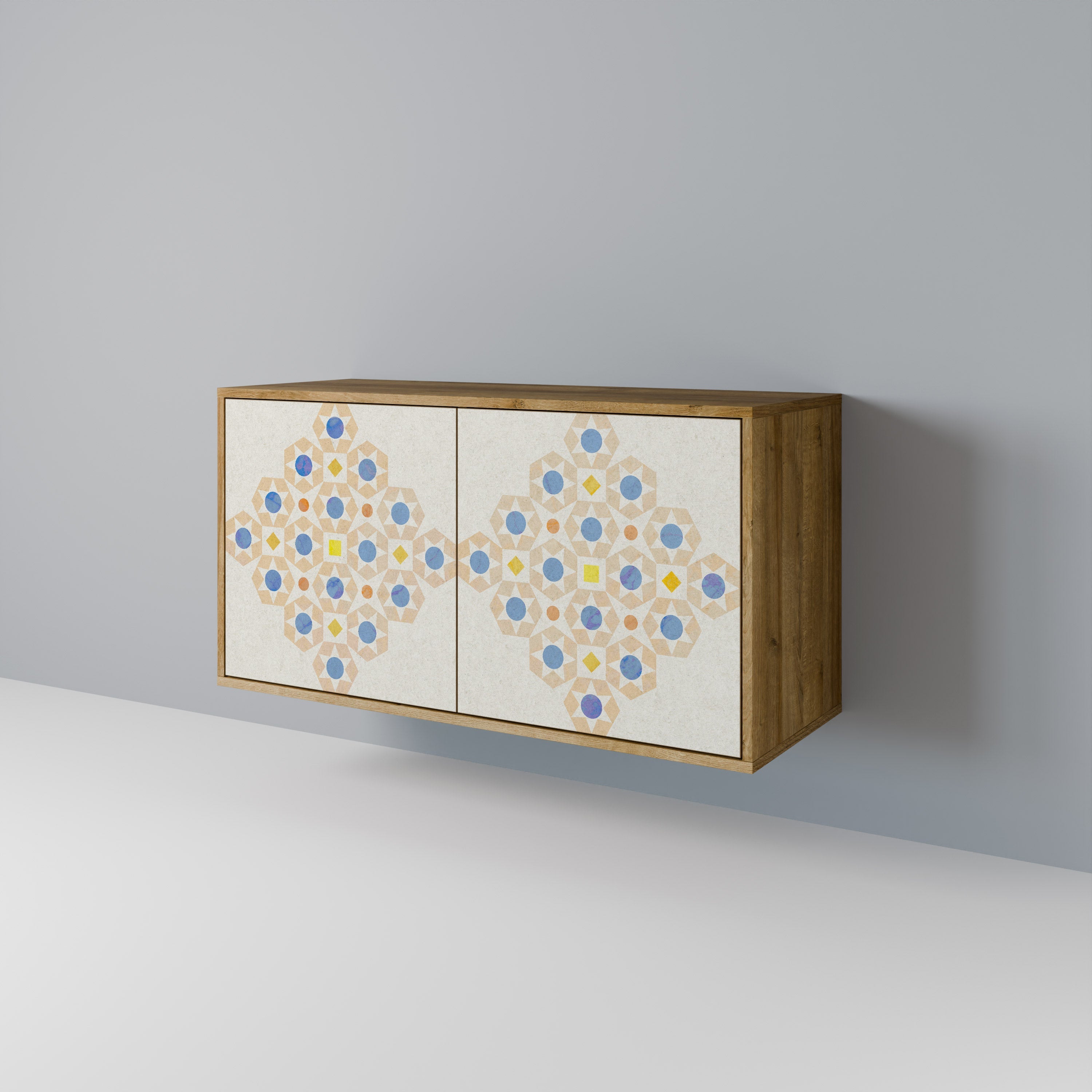 Gemustertes Prisma-Sideboard mit 2 Türen in Eichenoptik